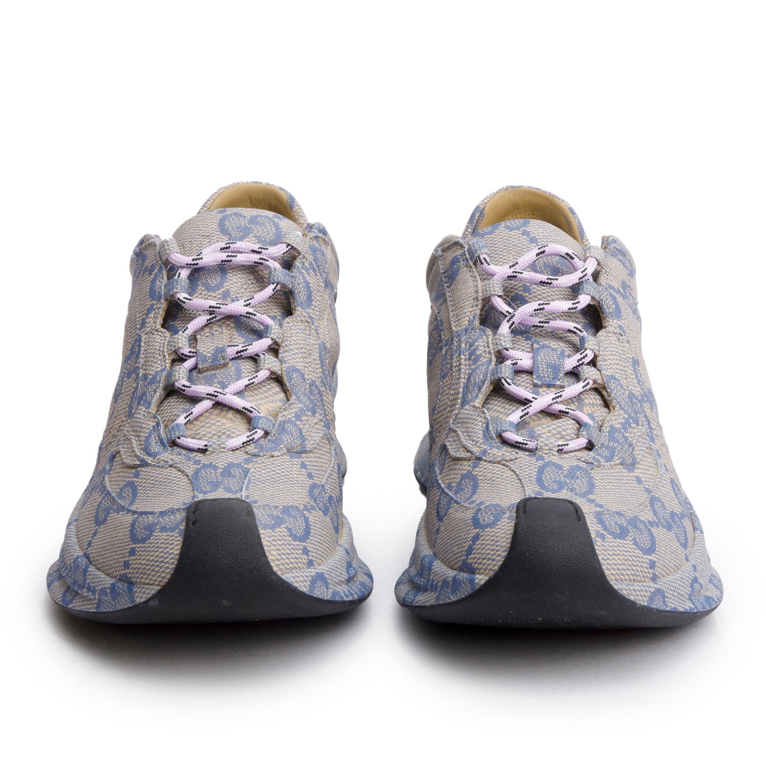 Gucci Beige/Blue GG Print Leather Ultralight Plume Running Sneakers, Size 38.5 w/ Box