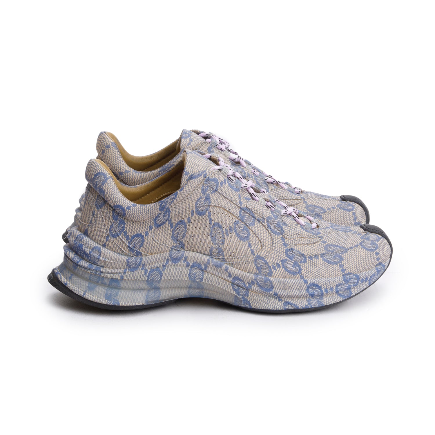 Gucci Beige/Blue GG Print Leather Ultralight Plume Running Sneakers, Size 38.5 w/ Box