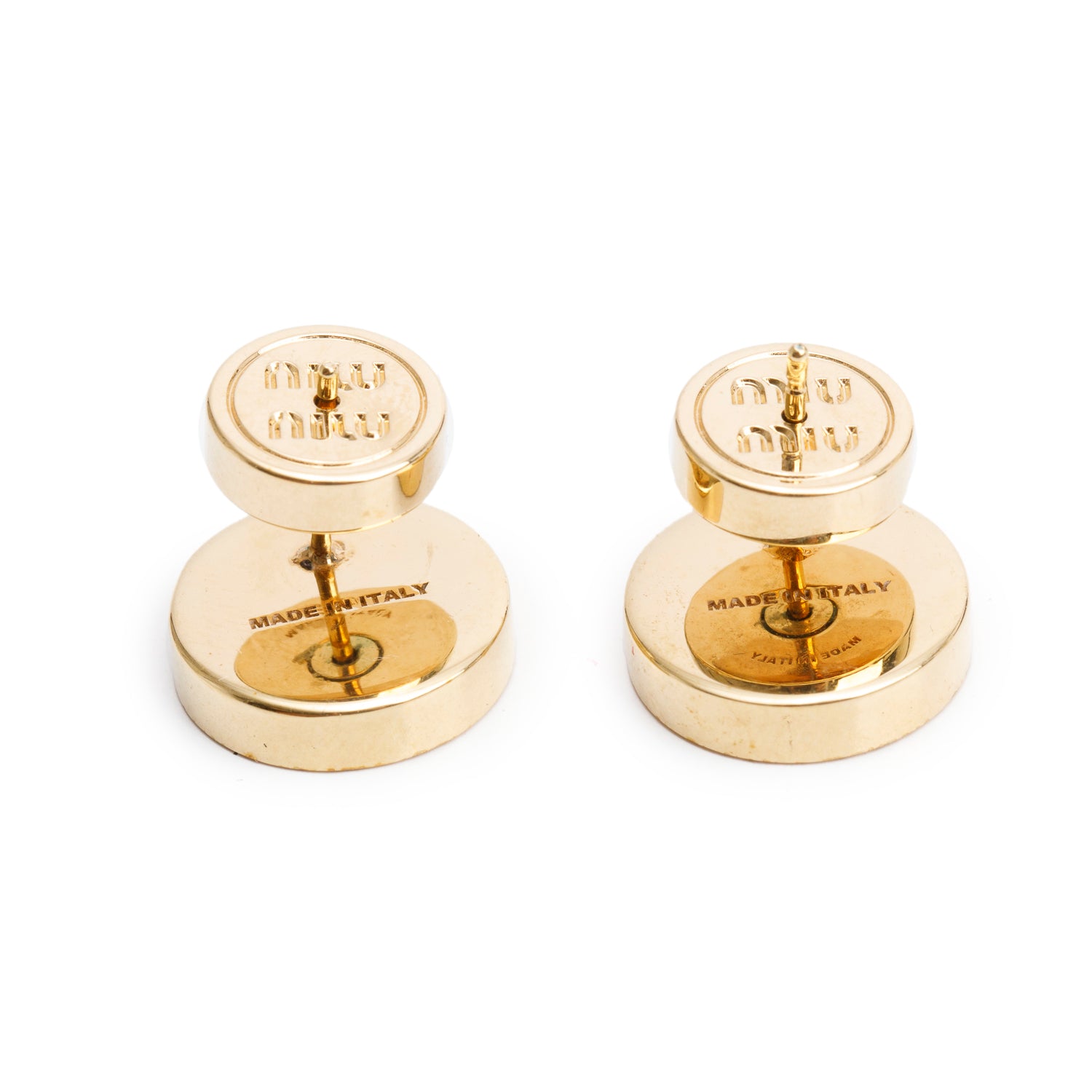 Miu Miu Gold-Plated Pink Enamel Logo Stud Earrings w/ Box