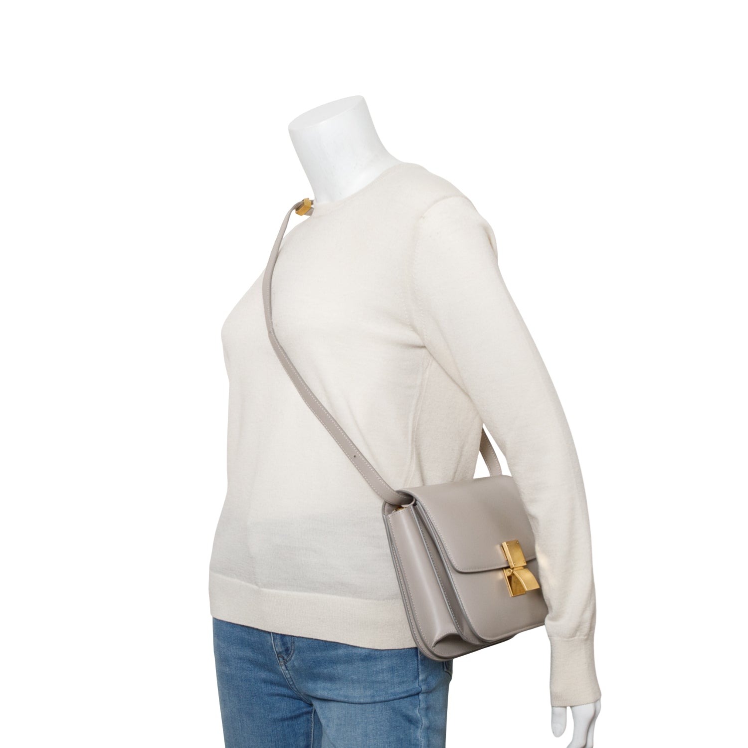 Celine Grey Calfskin Medium Classic Box Flap Bag w/ Strap & Receipt