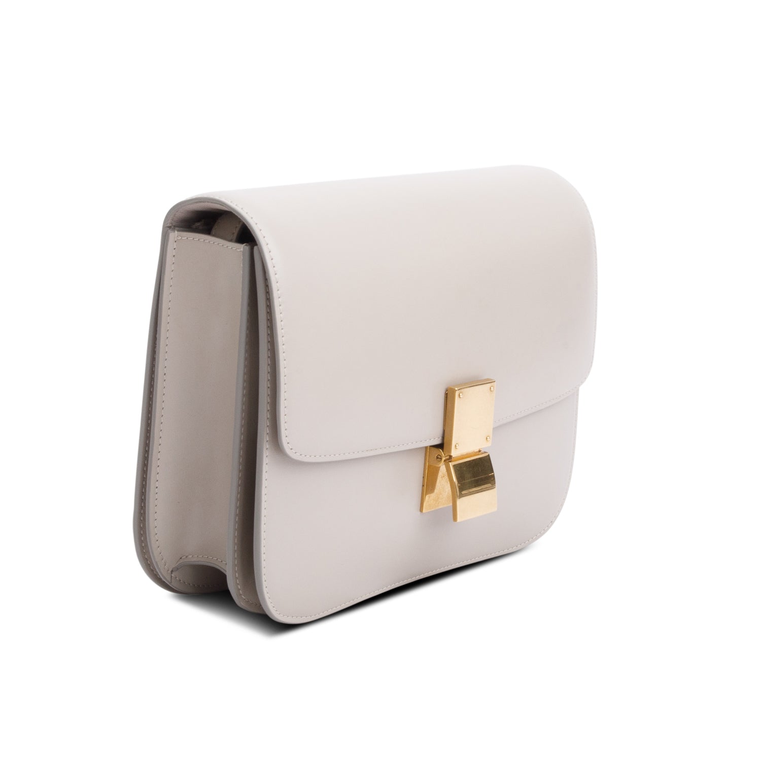 Celine Grey Calfskin Medium Classic Box Flap Bag w/ Strap & Receipt
