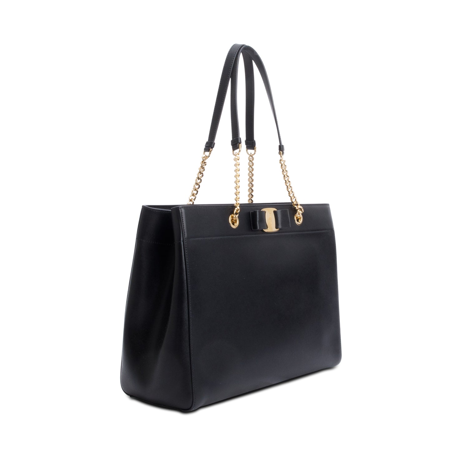 Ferragamo Black Leather Vara Bow Shoulder Bag