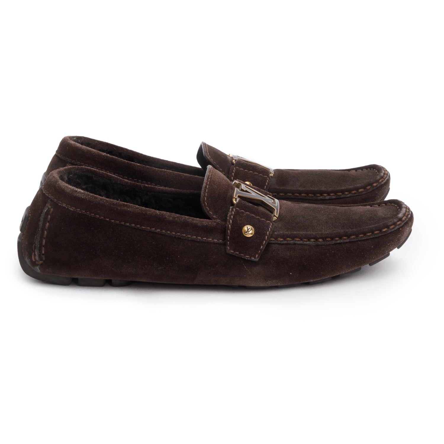 Louis Vuitton Brown Suede Monte Carlo Moccasin Loafers, Size 38