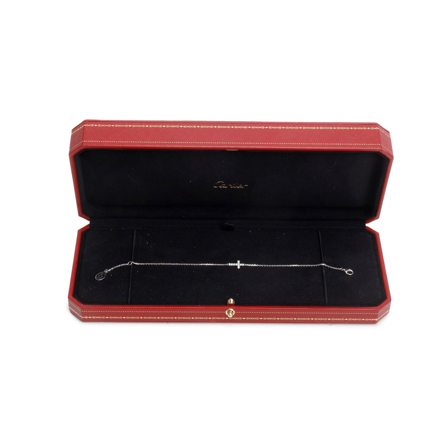 Cartier 18k White Gold Diamond Cross Symbol Bracelet w/ Box