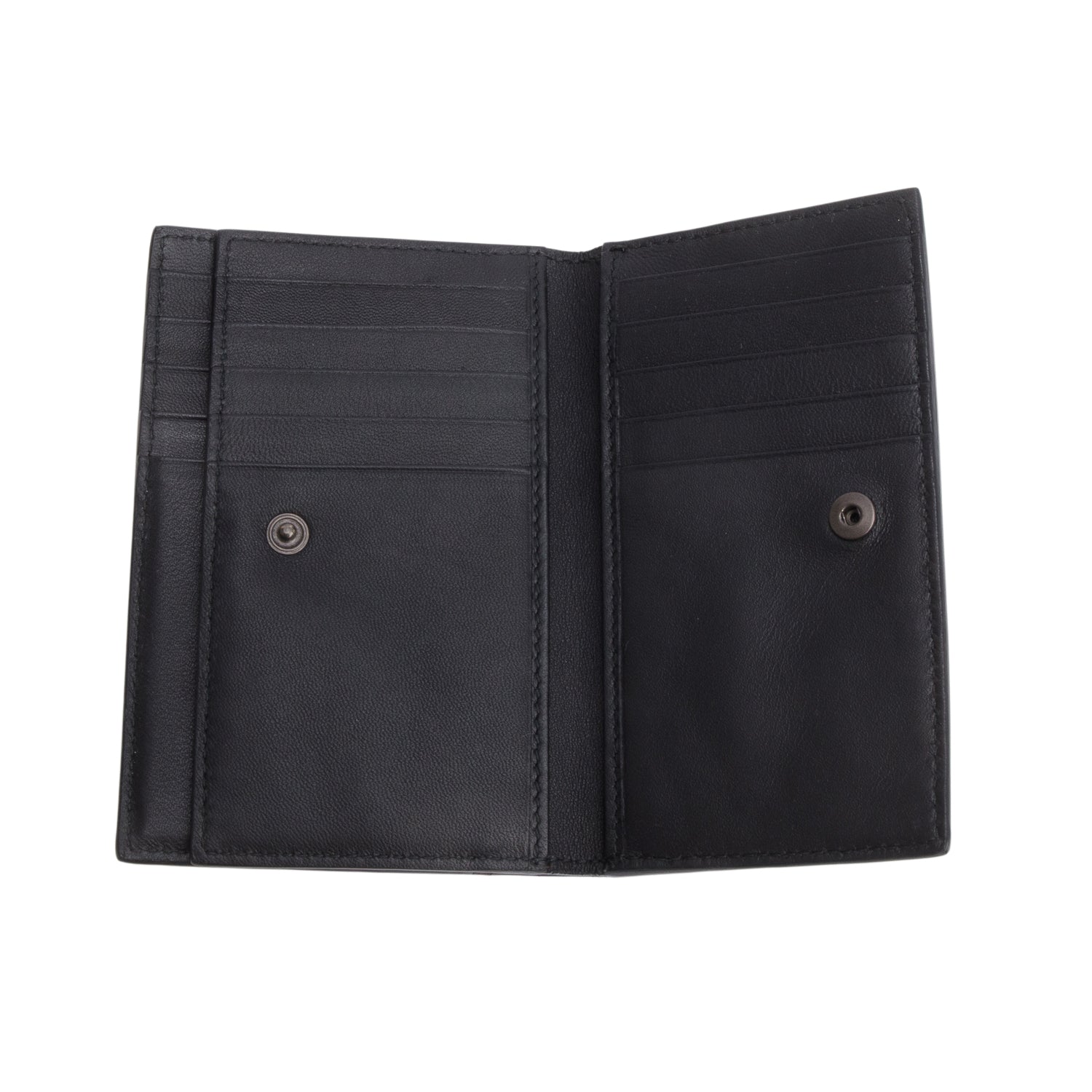 Bottega Veneta Black Intrecciato Calfskin Leather Bi-Fold Compact Wallet