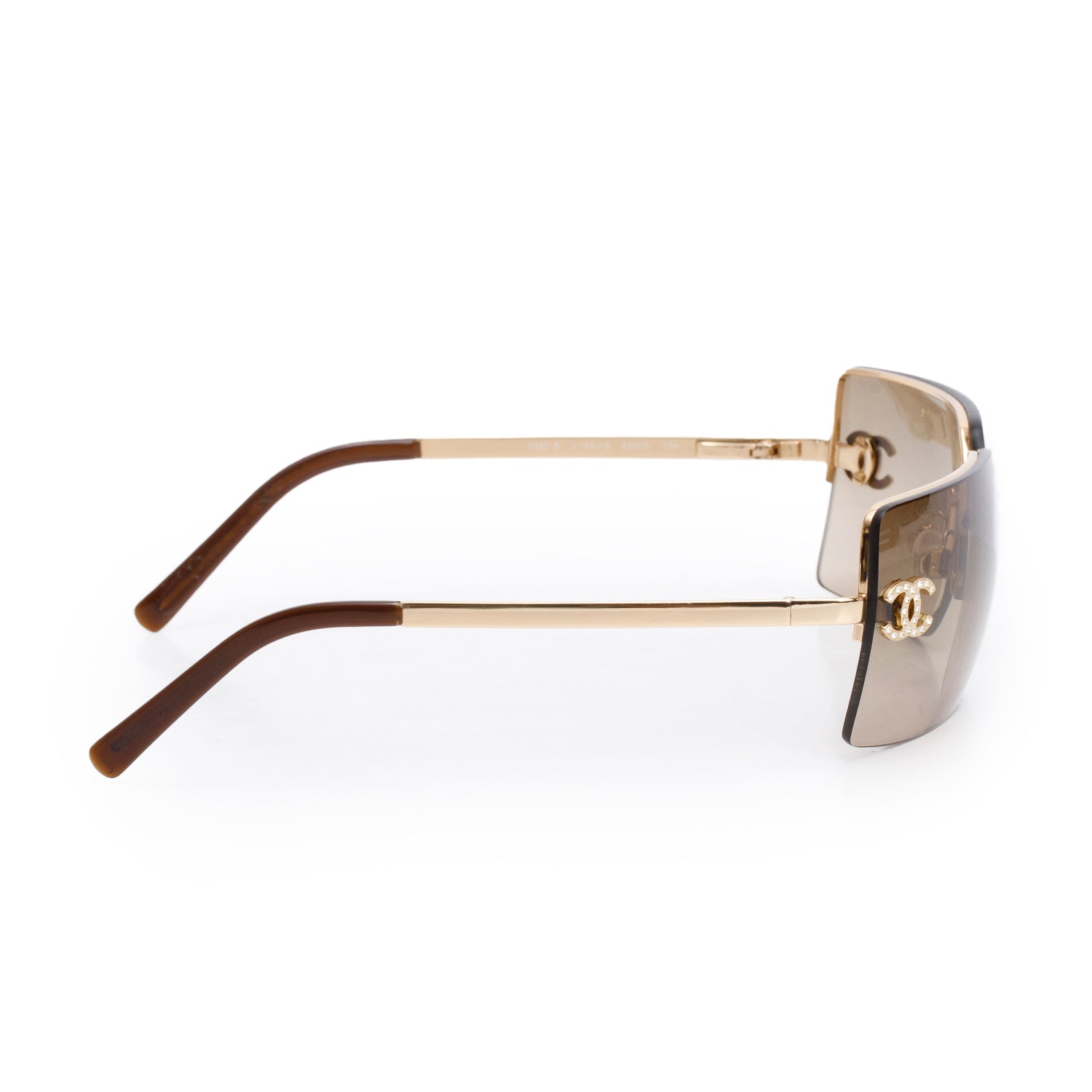 Chanel 4092-B Brown Tinted Gold-Tone Metal Frameless CC Logo Sunglasses w/ Box & Case