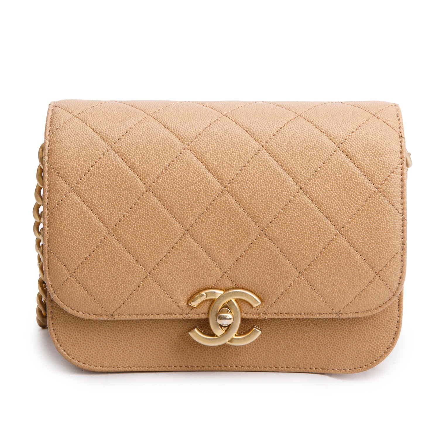 Chanel 2021 Beige Caviar Mini Messenger Bag w/ Box & Receipt