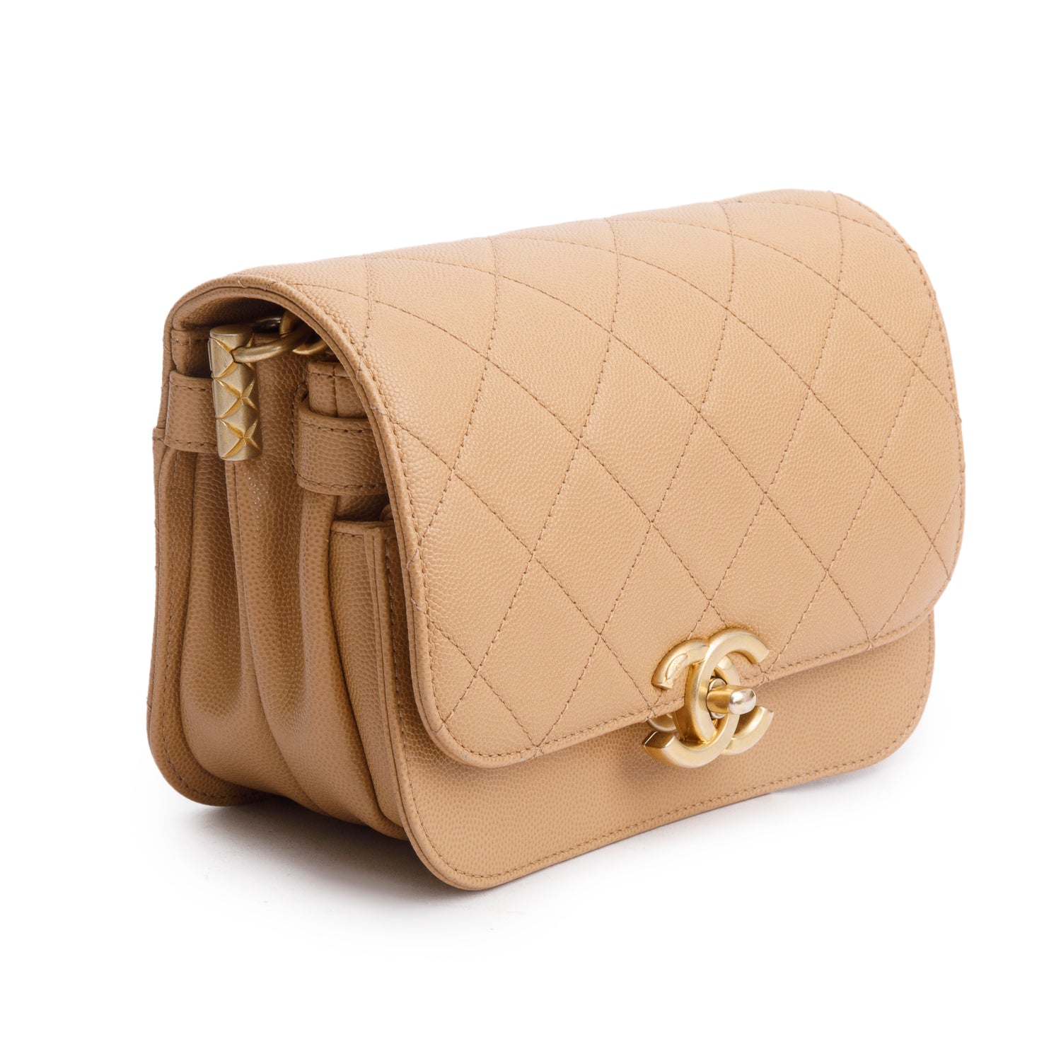 Chanel 2021 Beige Caviar Mini Messenger Bag w/ Box & Receipt