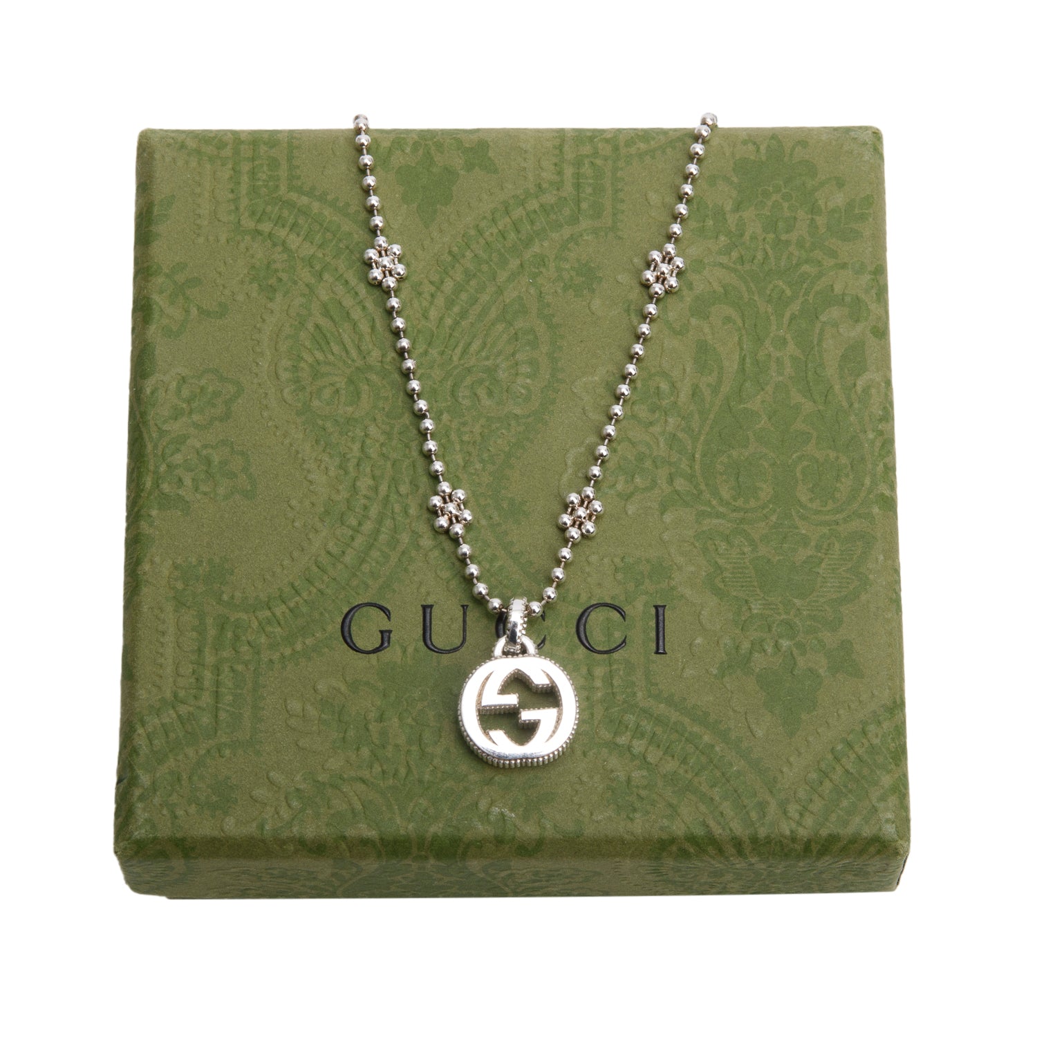 Gucci Sterling Silver Interlocking G Flower Station Necklace w/ Box
