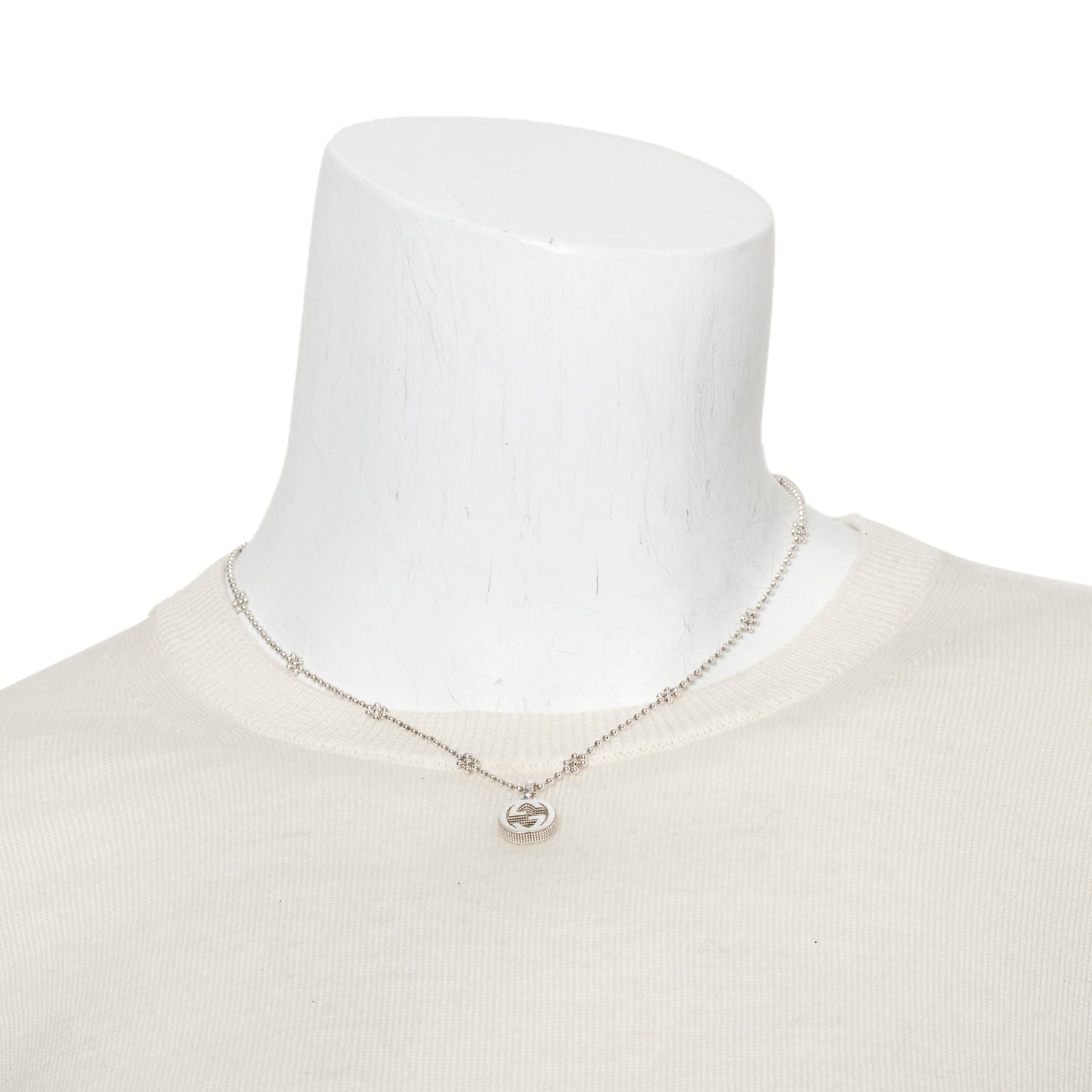 Gucci Sterling Silver Interlocking G Flower Station Necklace w/ Box