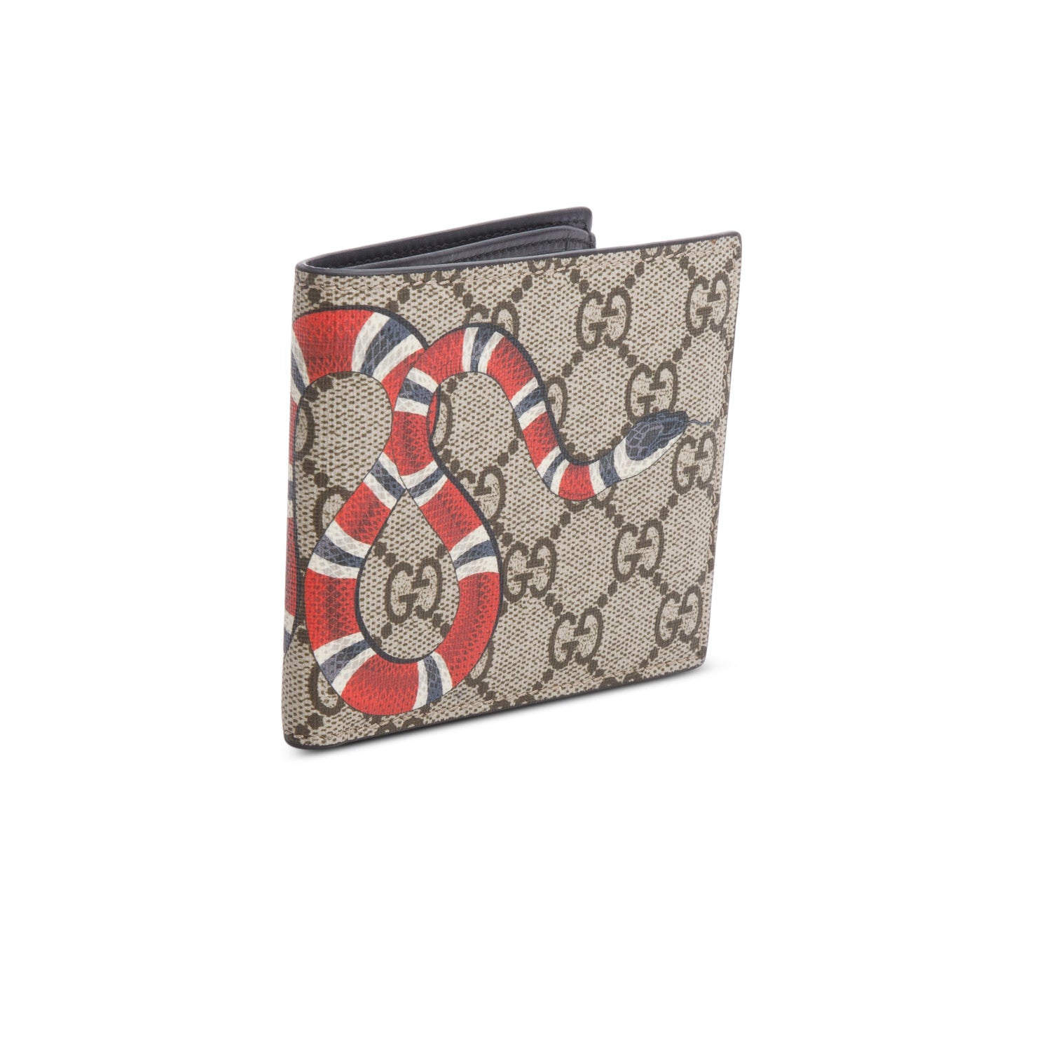 Gucci Beige GG Supreme Snake Print Bifold Wallet