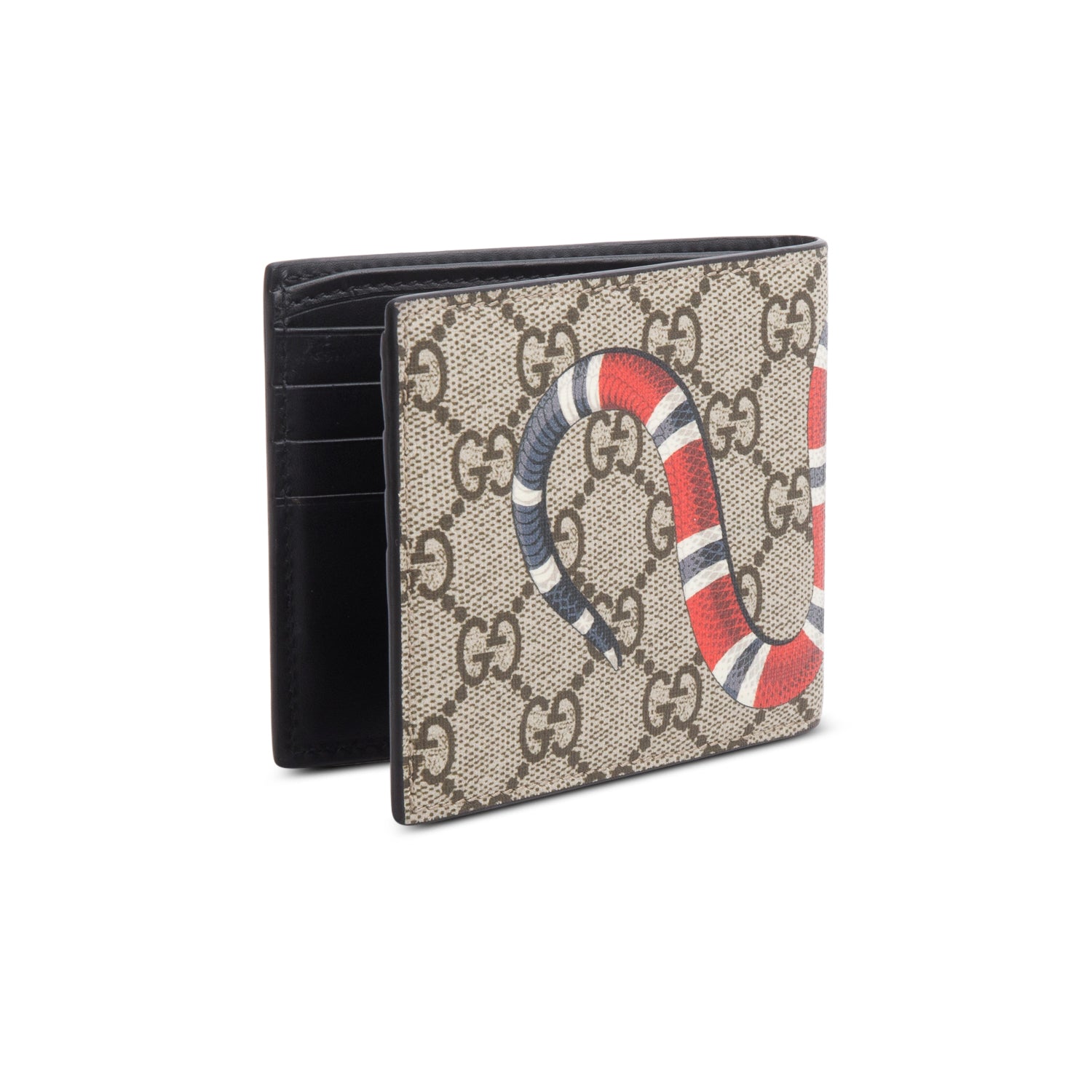 Gucci Beige GG Supreme Snake Print Bifold Wallet
