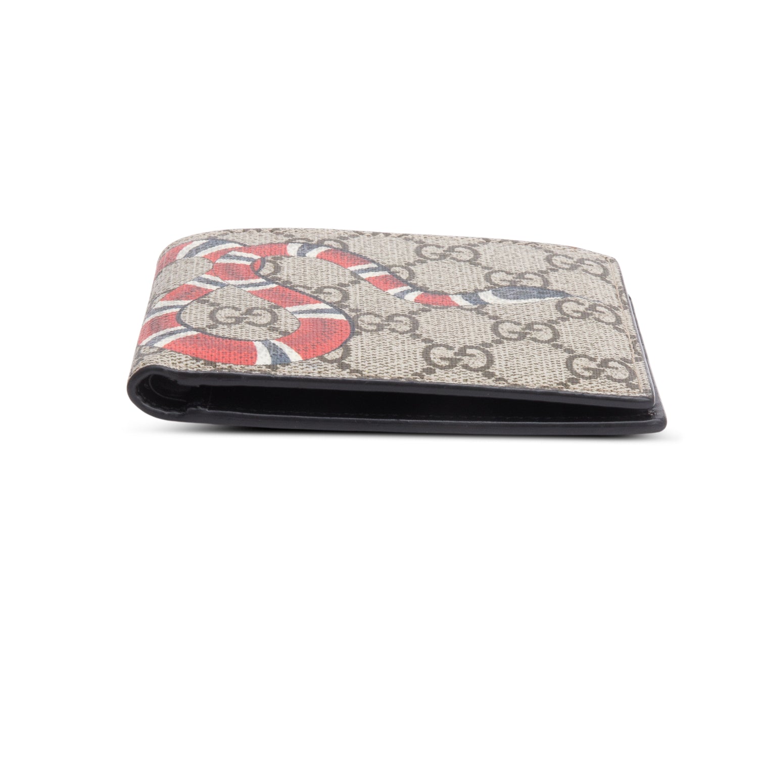 Gucci Beige GG Supreme Snake Print Bifold Wallet