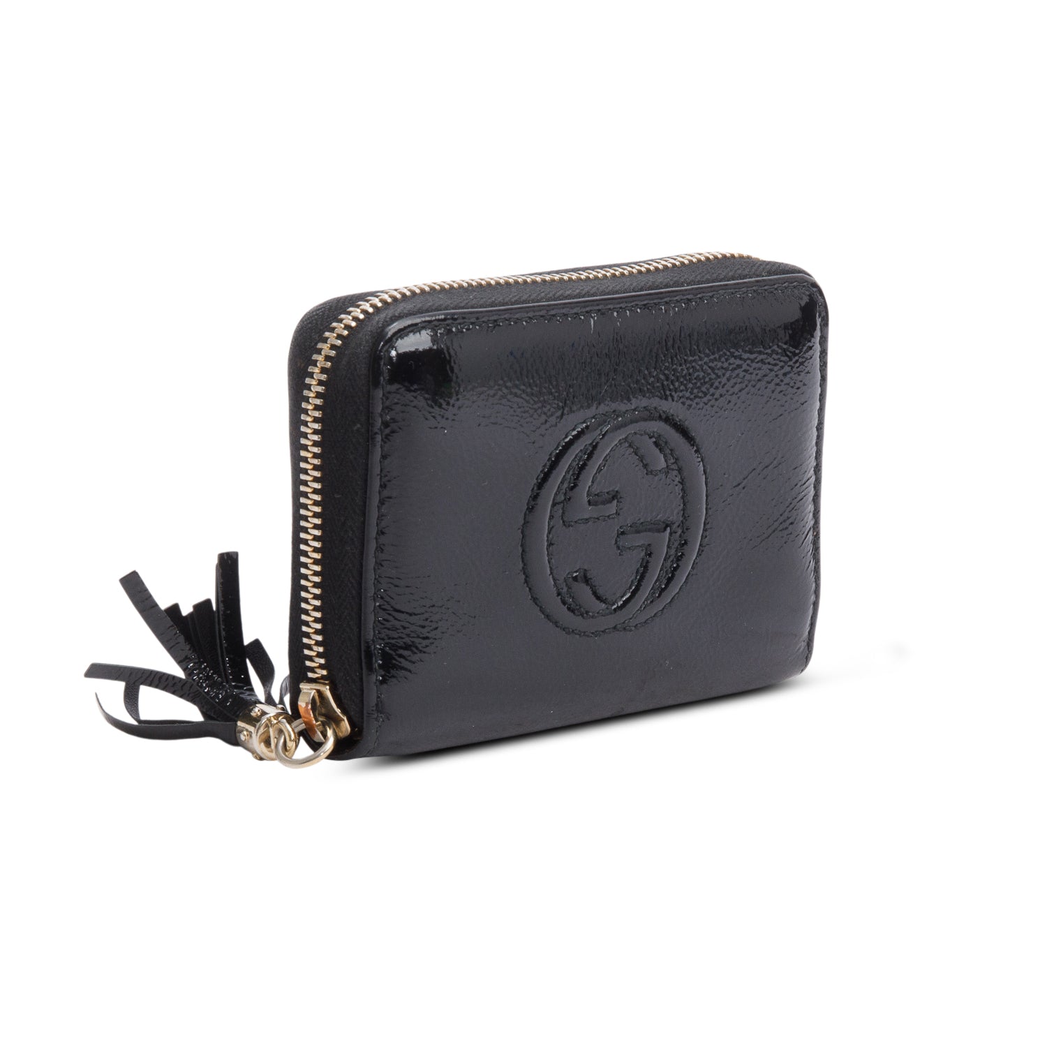 Gucci Black Patent Leather Soho Zip Around Wallet