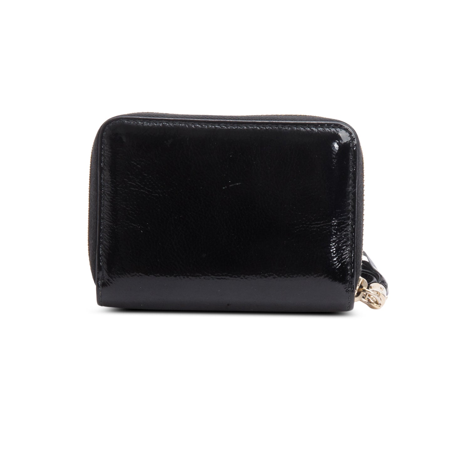 Gucci Black Patent Leather Soho Zip Around Wallet