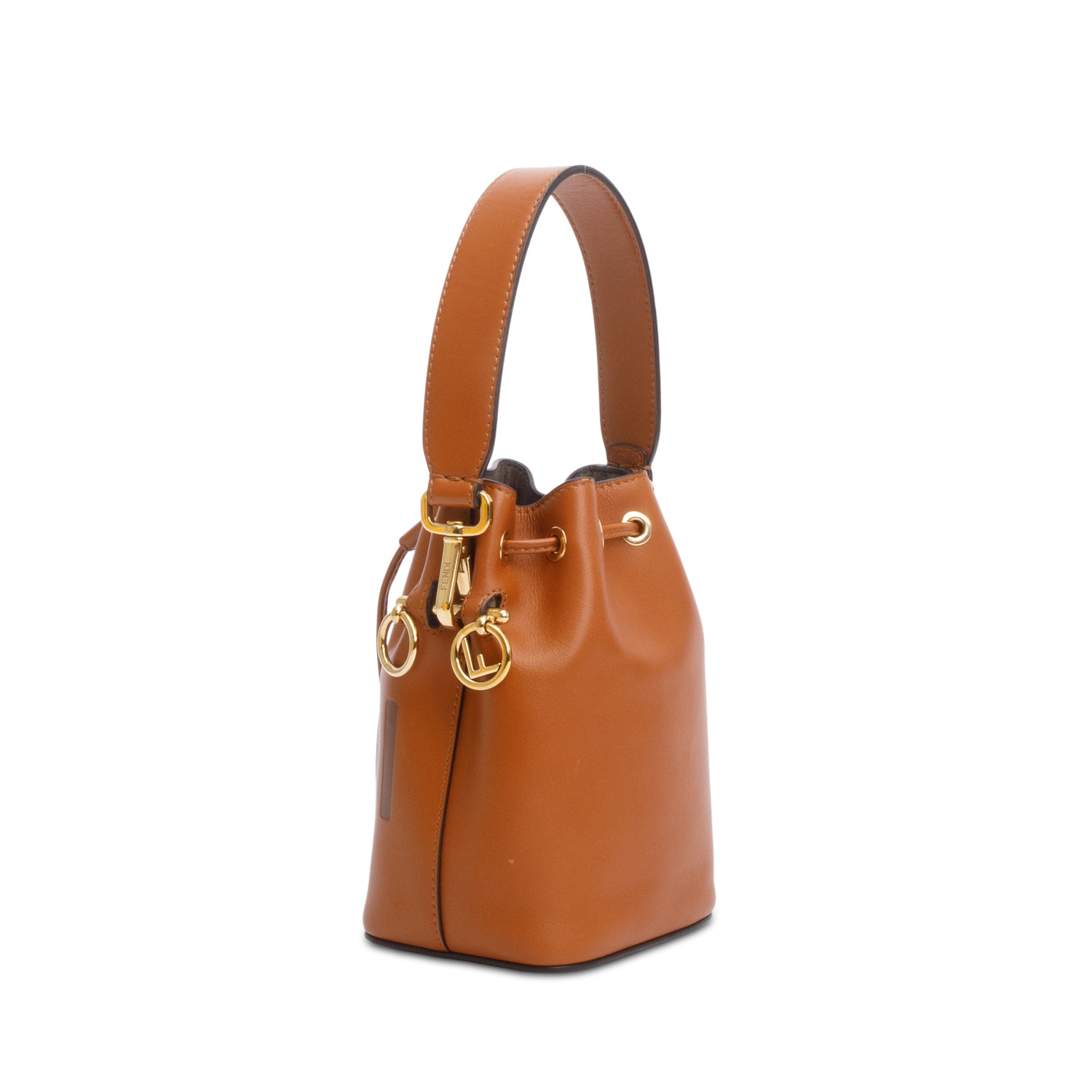 Fendi 2021 Brown Vitello Fendi Logo Embossed Mini Mon Tresor Bucket Bag w/ Box & Receipt