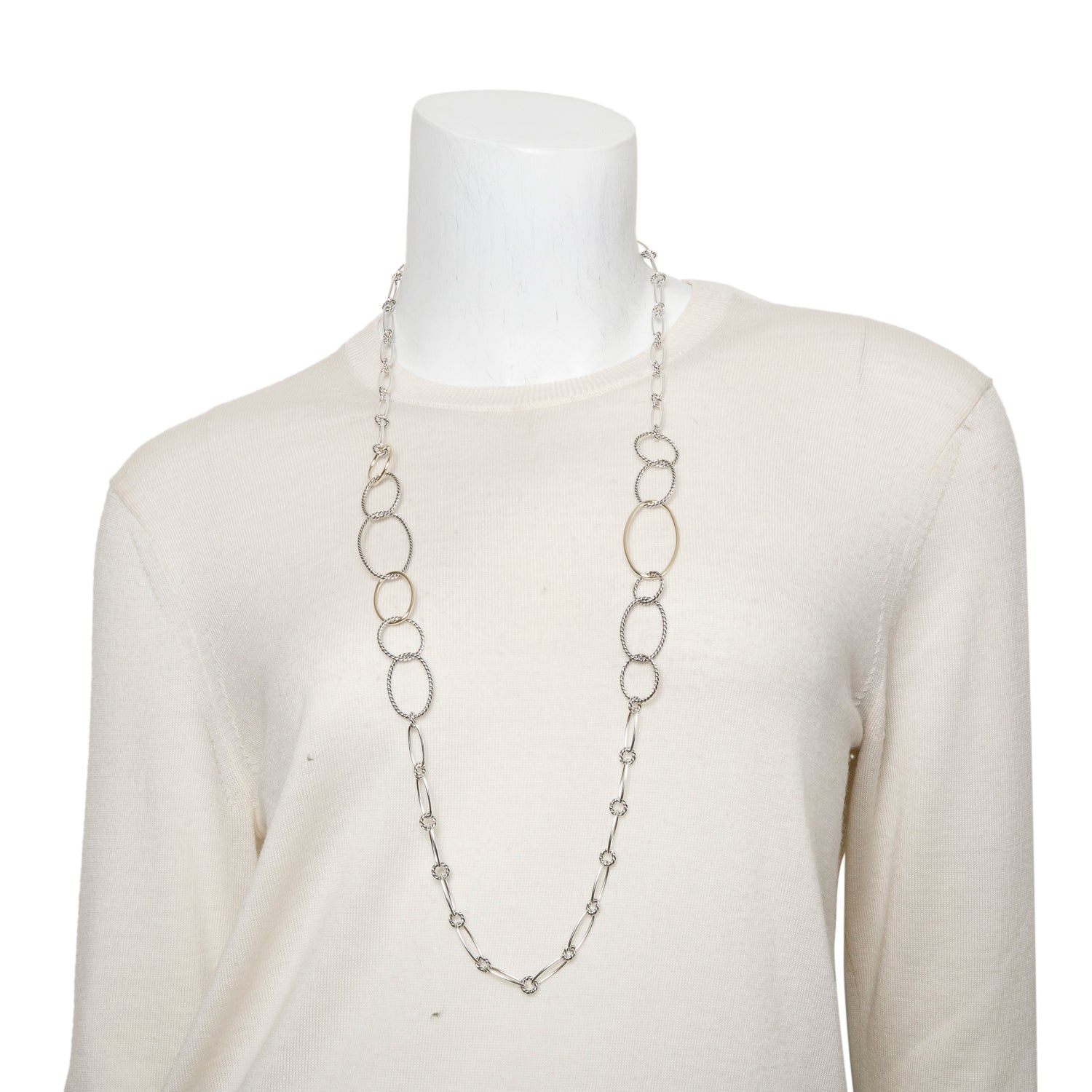 David Yurman Sterling Silver & 18k Yellow Oval Chain Link Cable Necklace