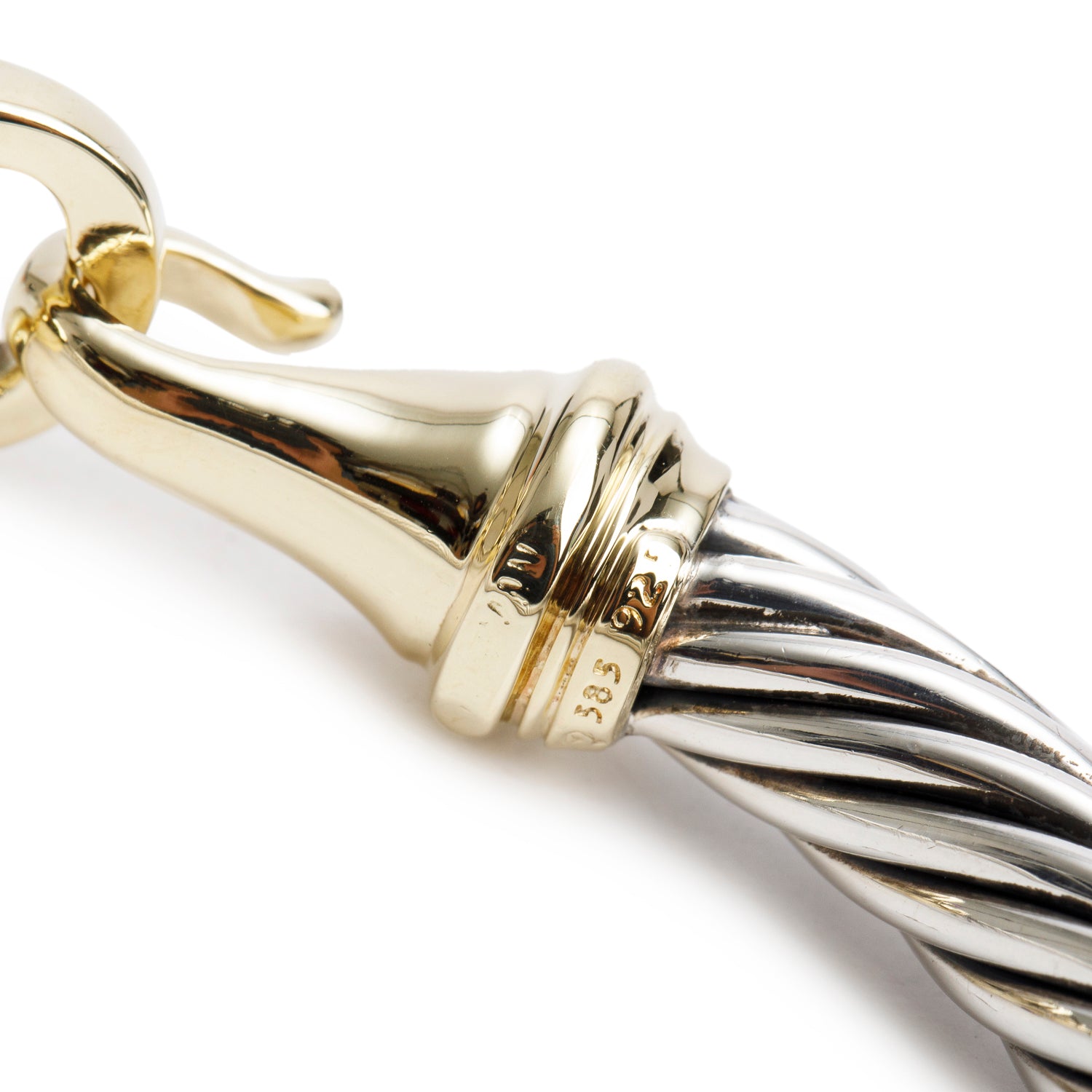 David Yurman Sterling Silver & 14k Yellow Gold Amethyst 7 MM Cable Buckle Bracelet