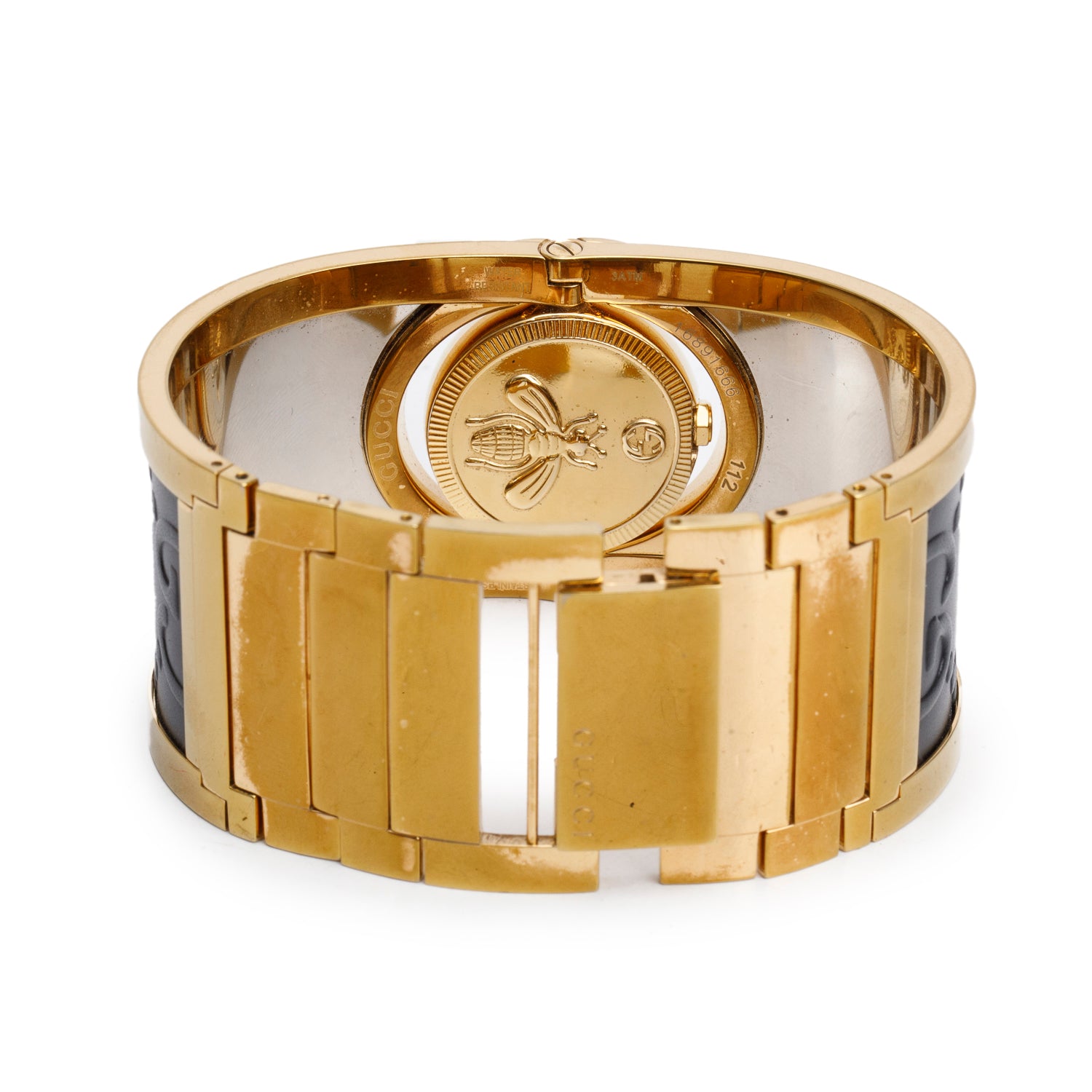 Gucci Yellow Gold Plated Stainless Steel & Black Leather Twirl 24 MM Watch