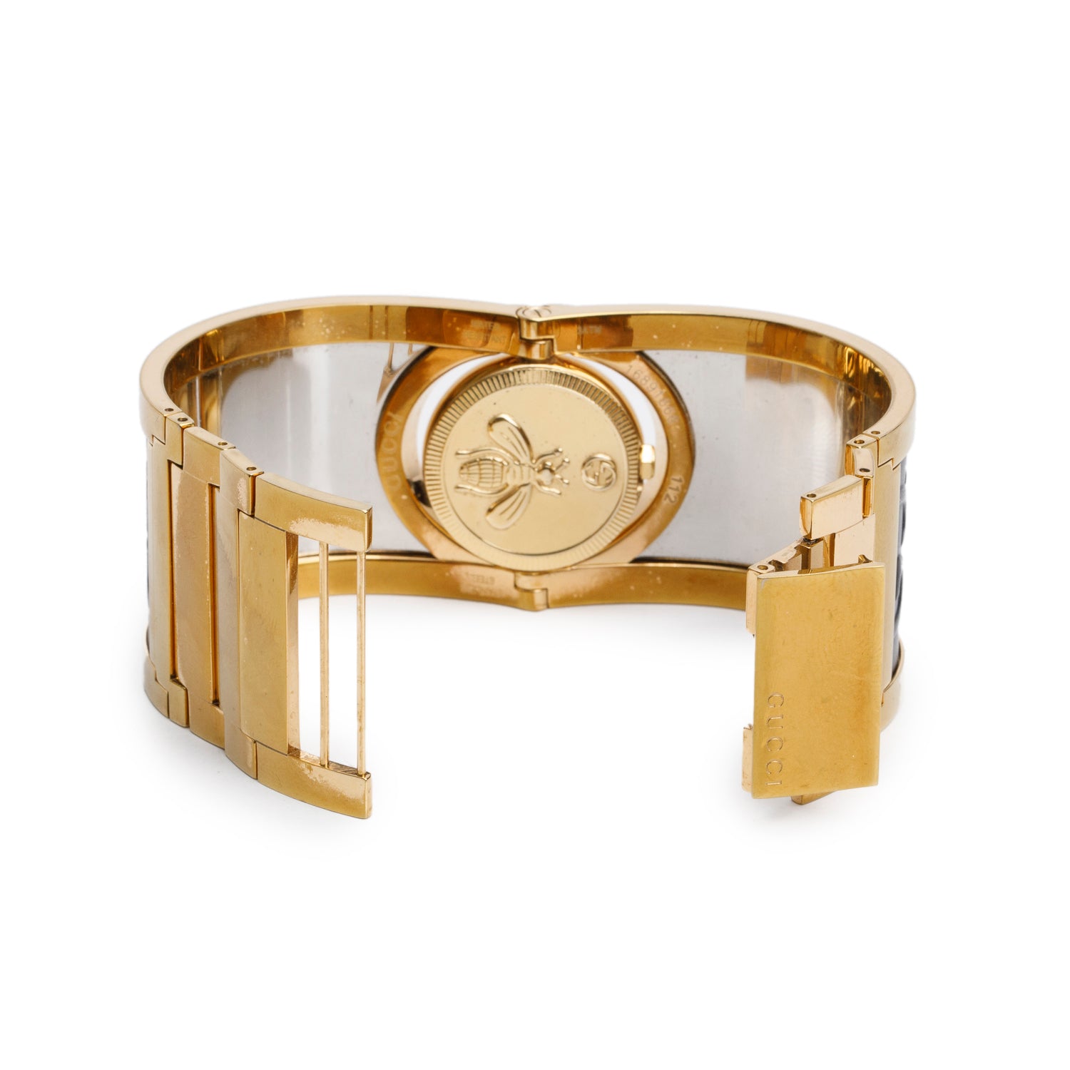 Gucci Yellow Gold Plated Stainless Steel & Black Leather Twirl 24 MM Watch
