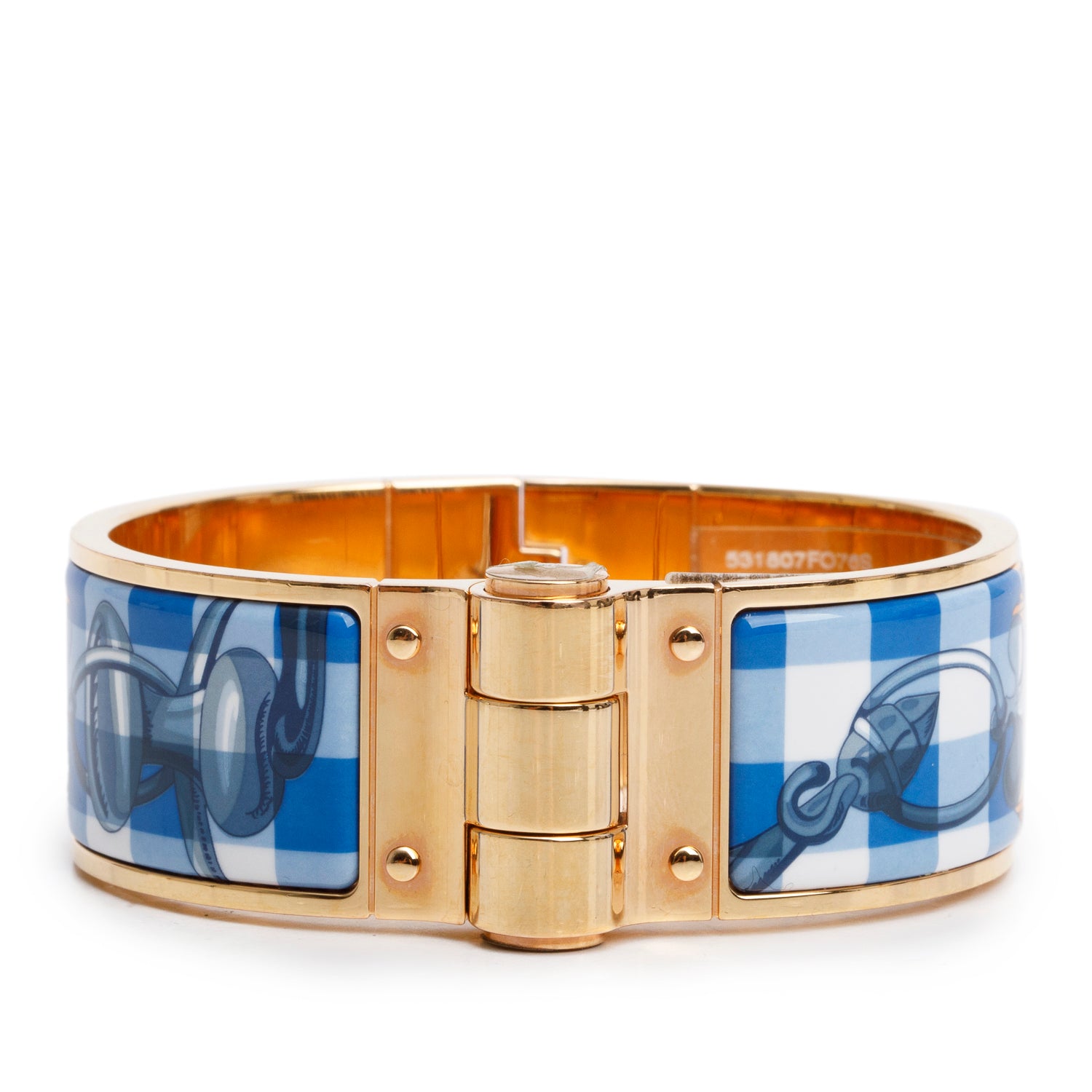 Hermes Rose Gold Plated ' Charniere Mors Et Gourmete Mediterannee' Wide Hinged Enamel Bracelet w/ Box