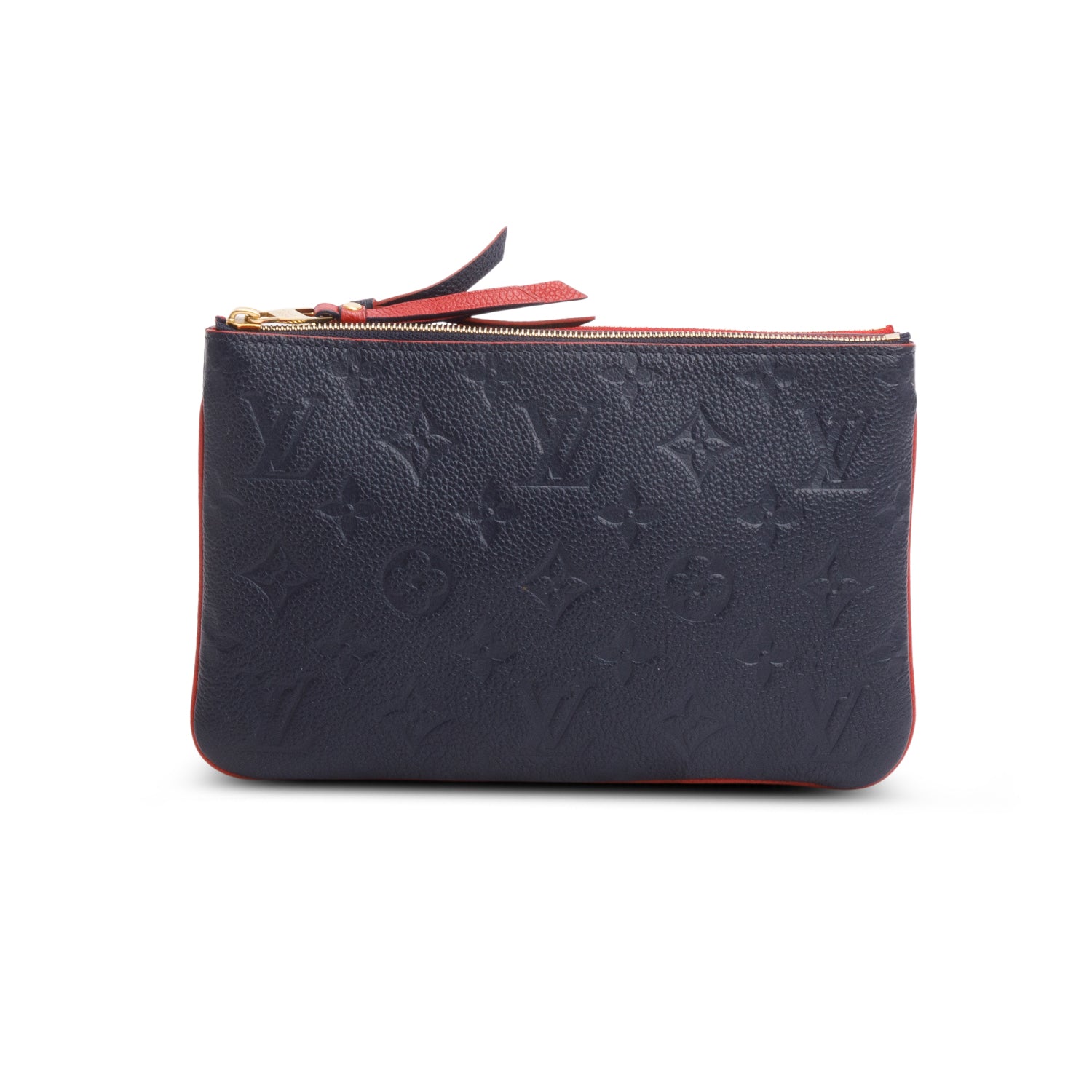 Louis Vuitton Navy/Red Empreinte Leather Double Zip Pochette w/ Strap, Box and Receipt