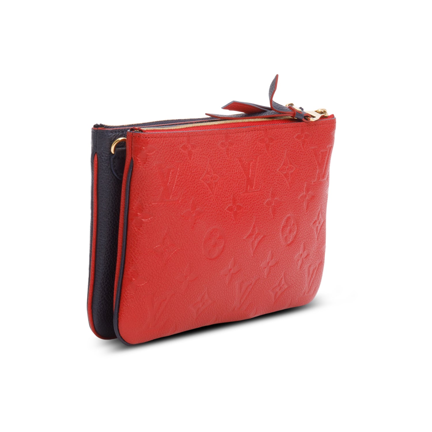 Louis Vuitton Navy/Red Empreinte Leather Double Zip Pochette w/ Strap, Box and Receipt