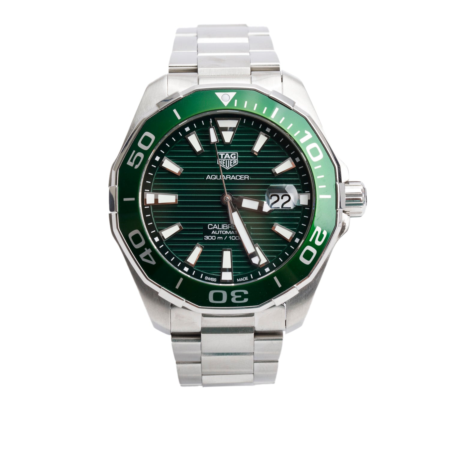 Tag Heuer Stainless Steel Calibre 5 Aquaracer 43 MM Green Dial Automatic Watch WAY201S w/ Box & Papers