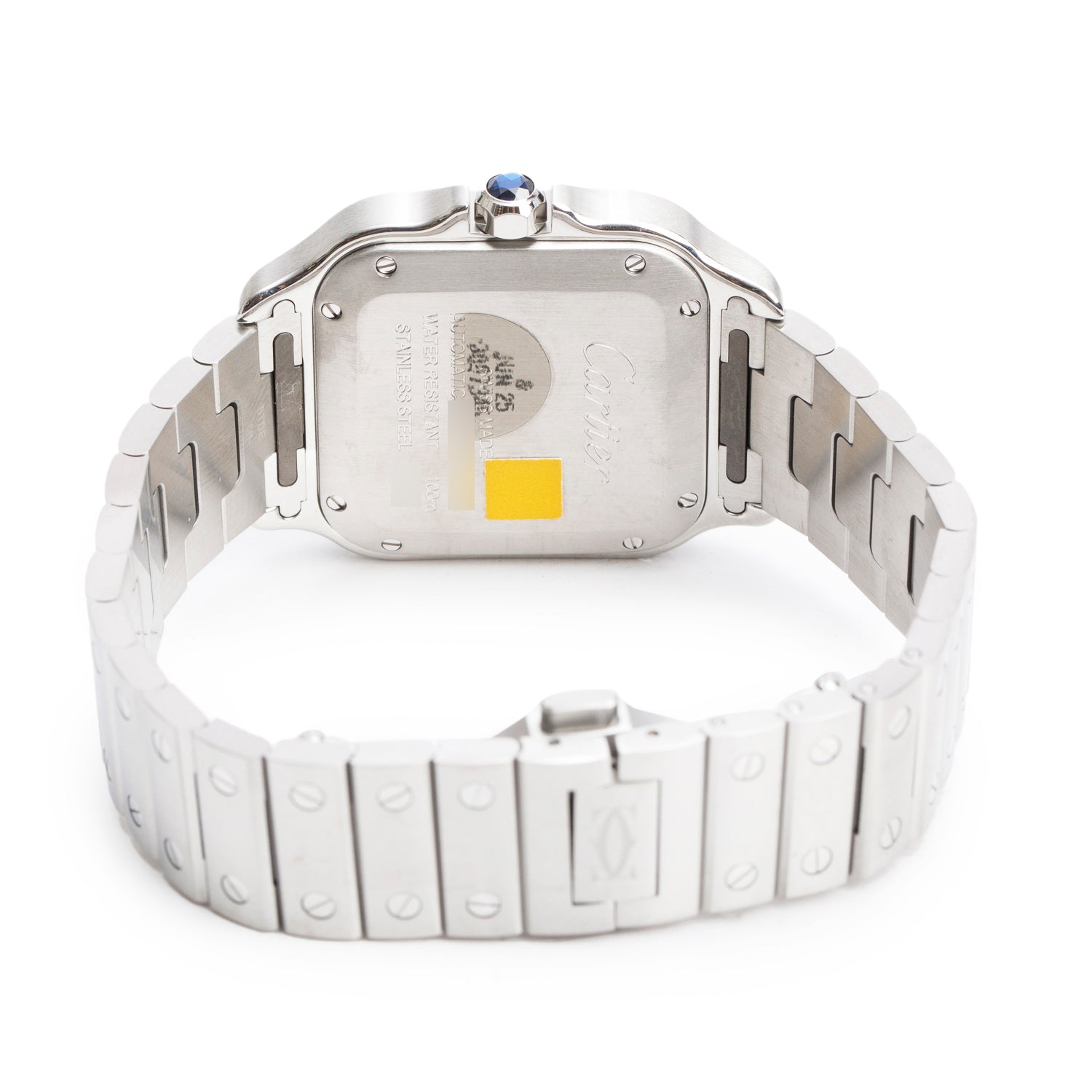 Cartier 2023 Stainless Steel Diamond Bezel Santos de Cartier Automatic Watch, Medium Model 4075 w/ Box, Papers & Extra Leather Strap