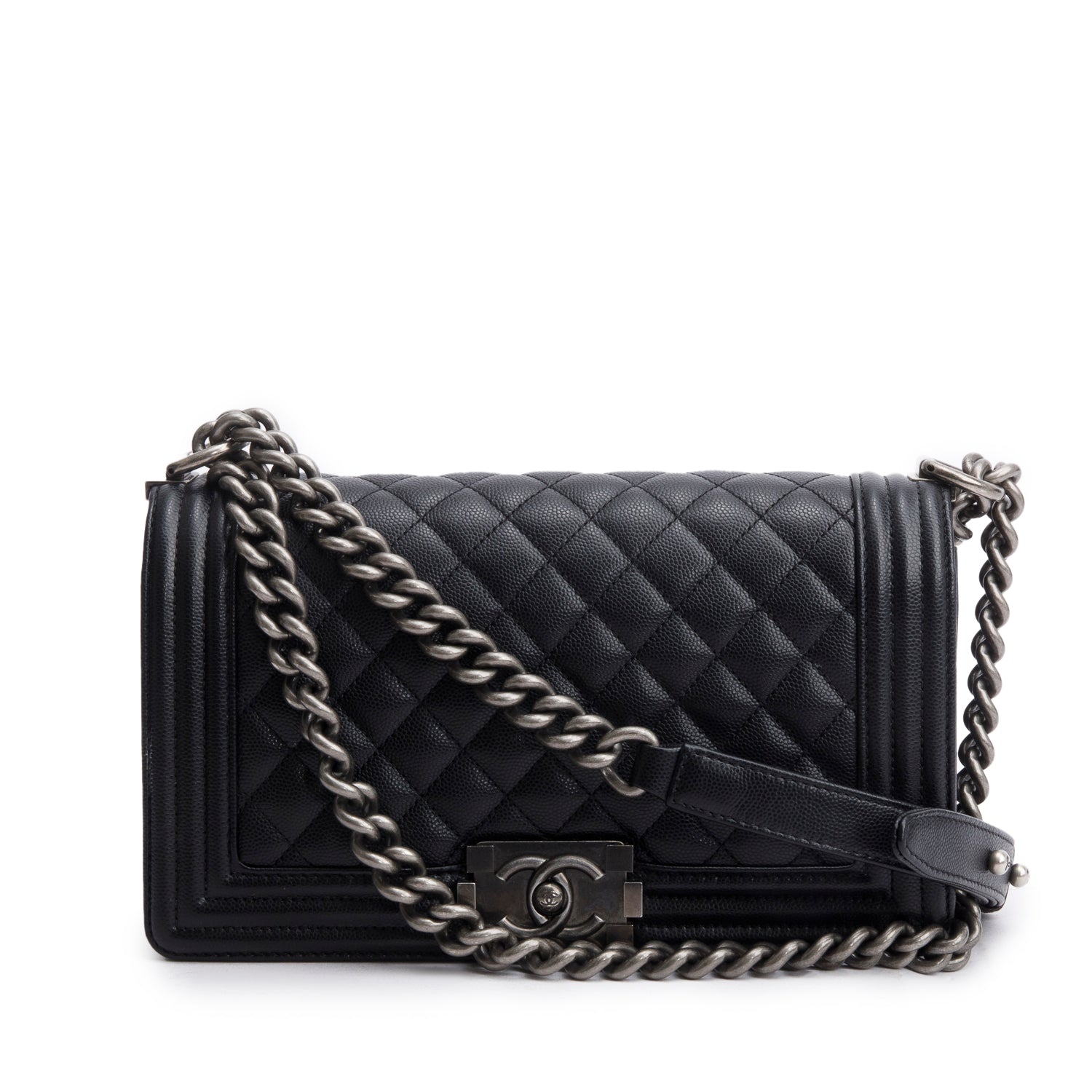 Chanel 2025 Black Caviar Quilted Medium Boy Bag w/ Box & Receipt