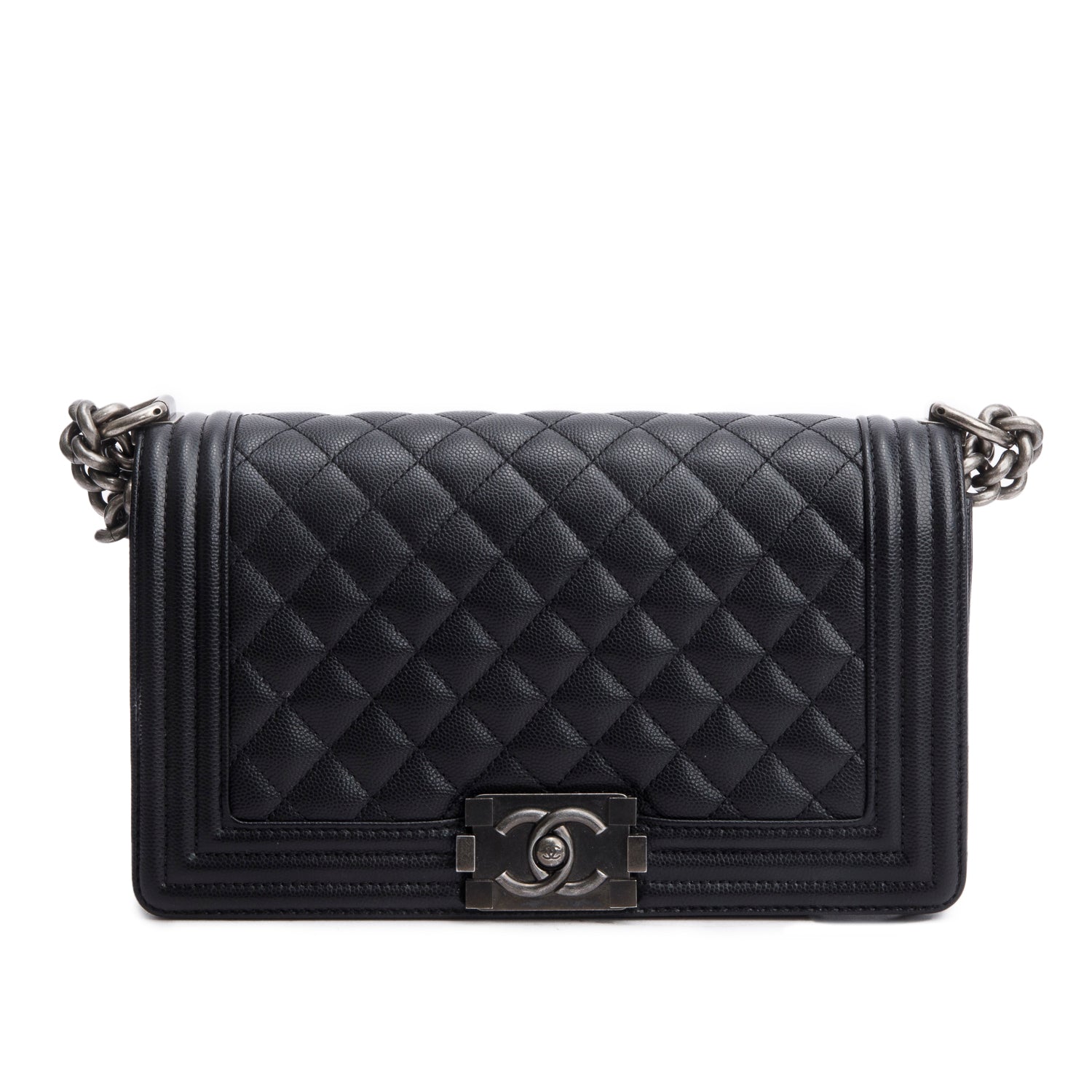 Chanel 2025 Black Caviar Quilted Medium Boy Bag w/ Box & Receipt