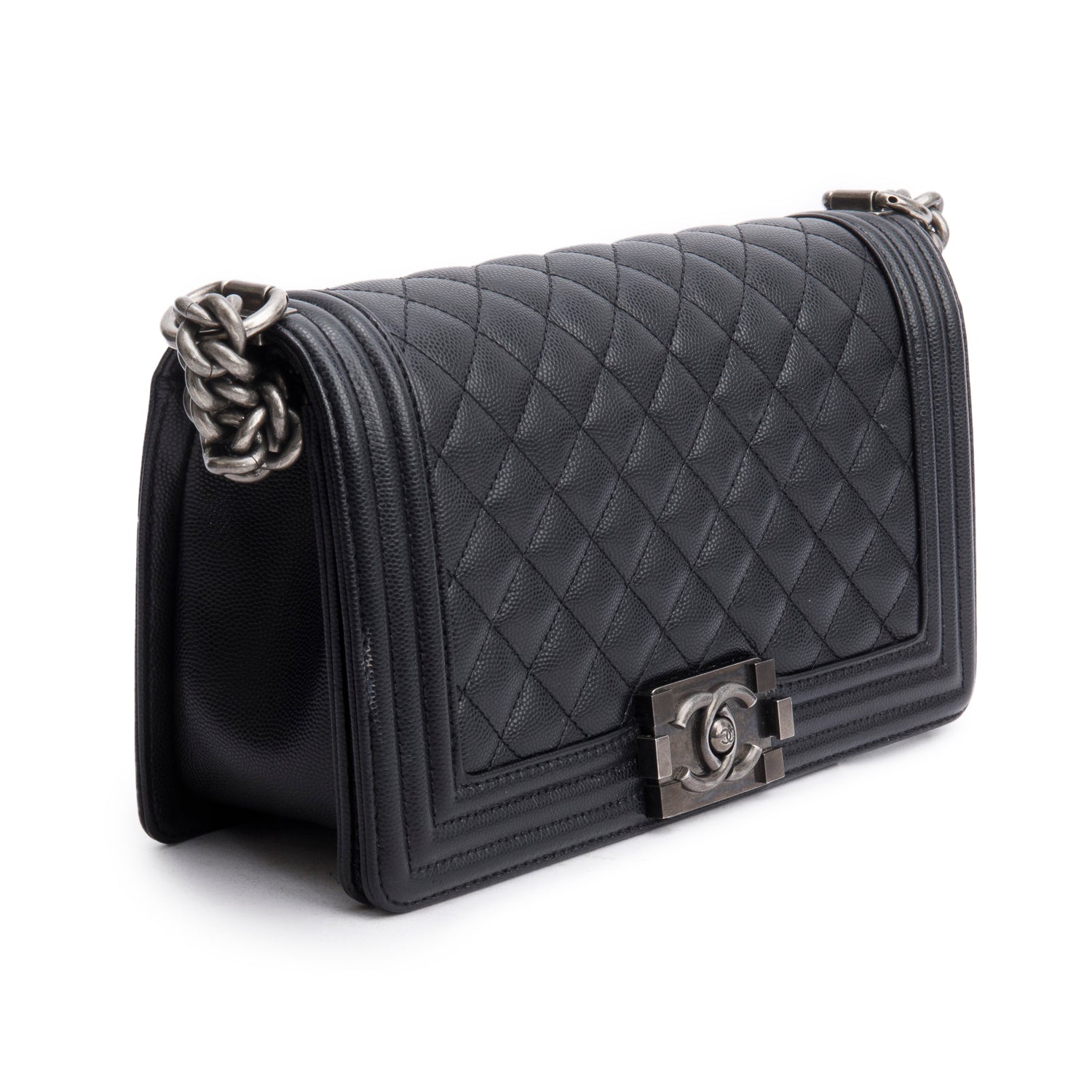 Chanel 2025 Black Caviar Quilted Medium Boy Bag w/ Box & Receipt