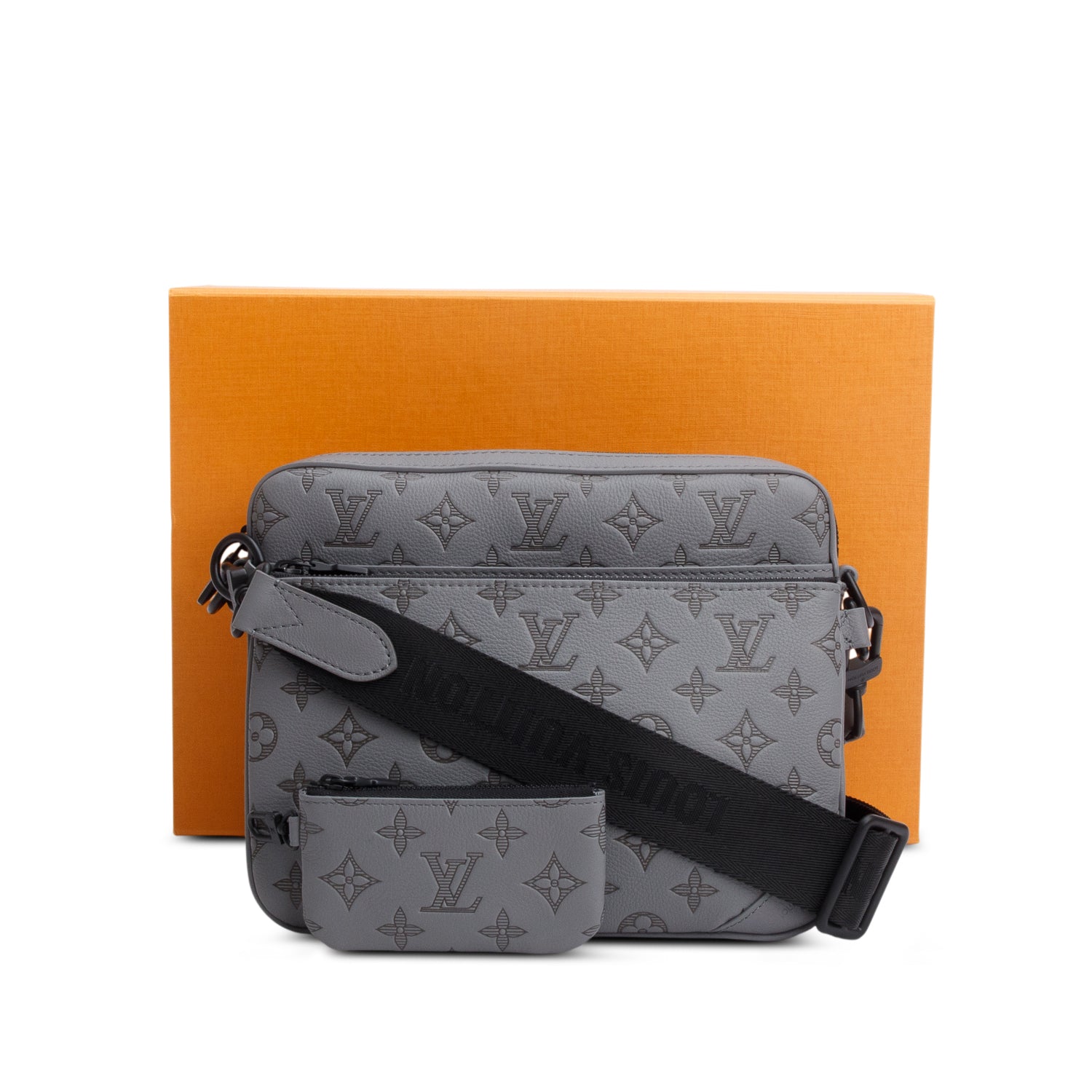 Louis Vuitton Grey Monogram Shadow Embossed Calfskin Leather Trio