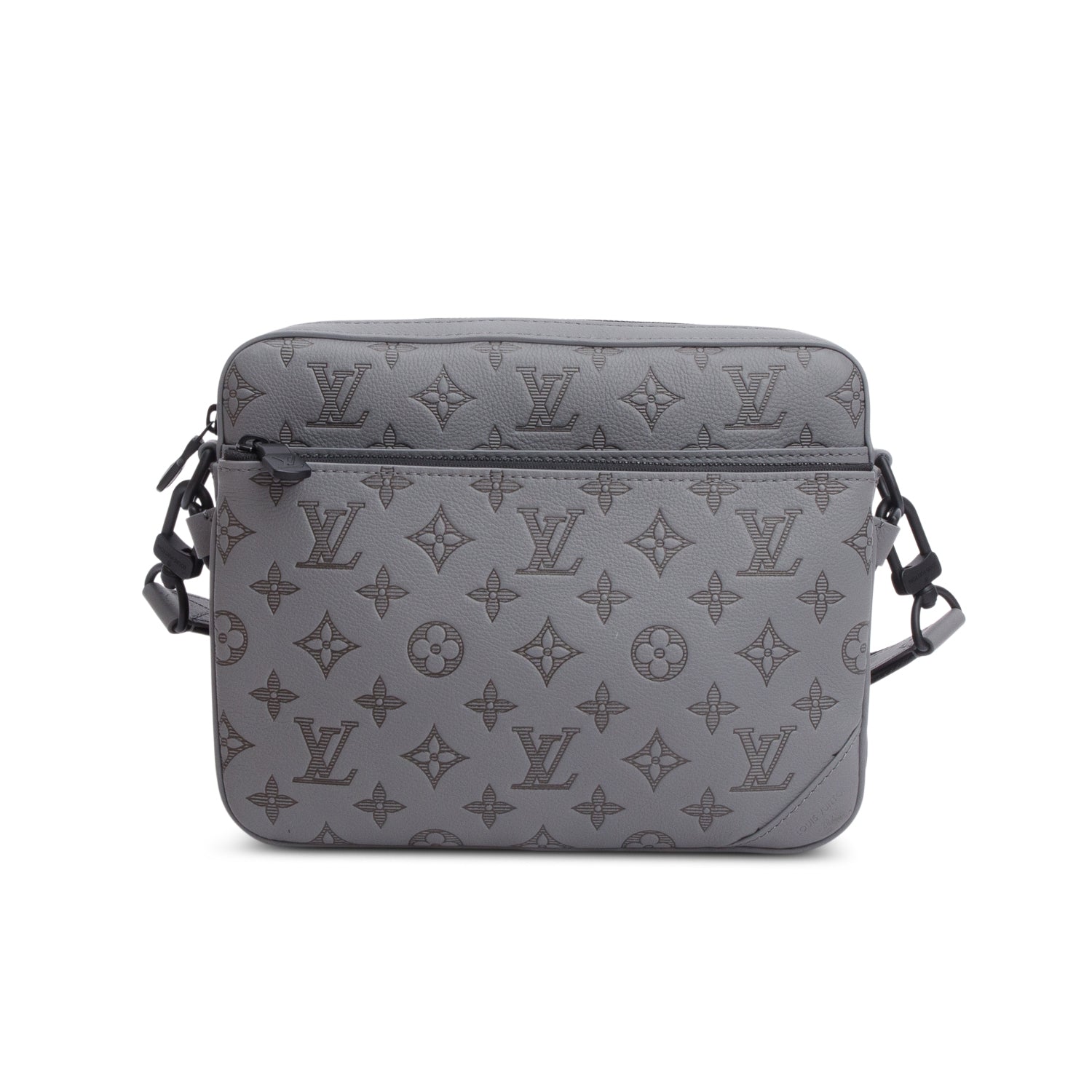 Louis Vuitton Grey Monogram Shadow Embossed Calfskin Leather Trio Messenger Bag w/ Box