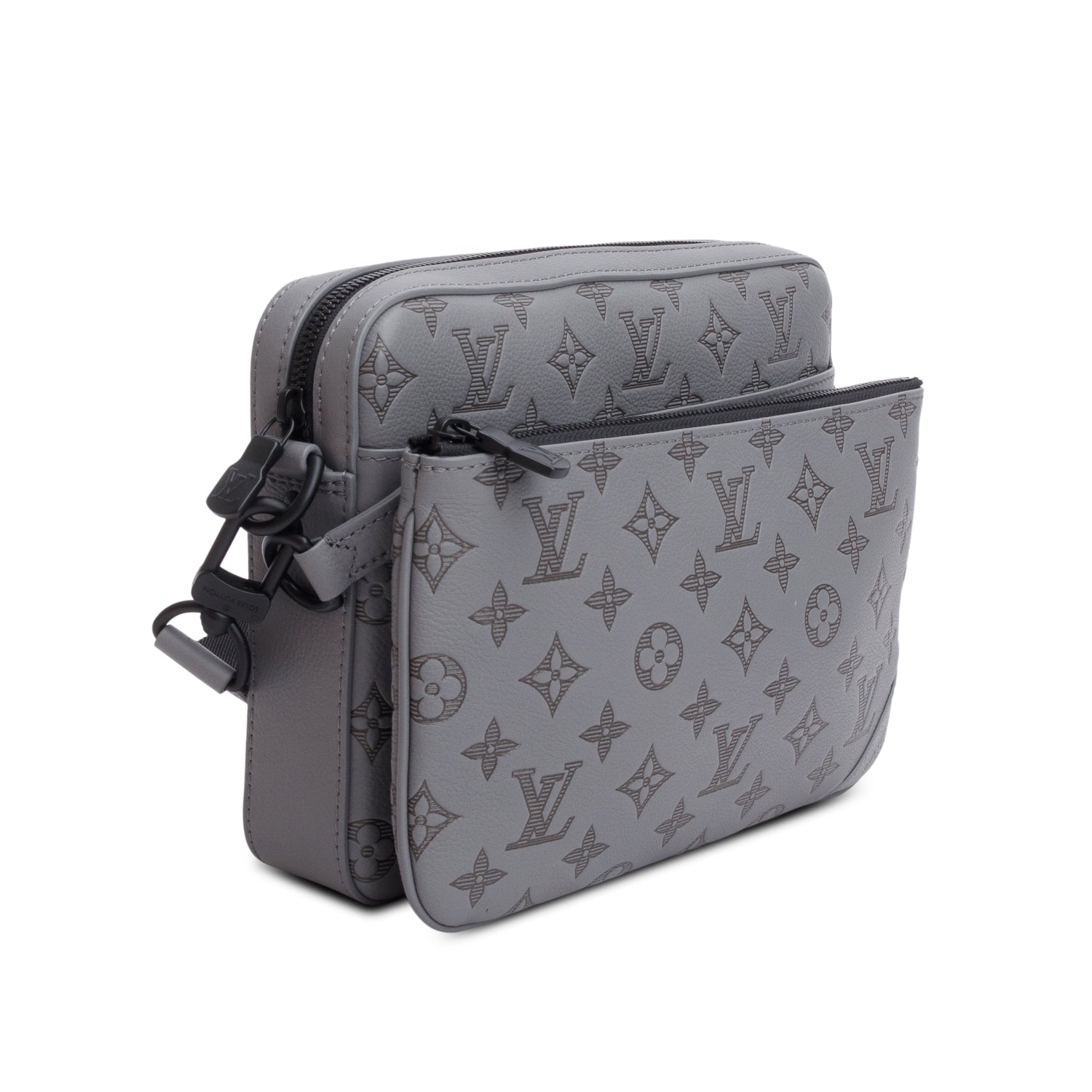 Louis Vuitton Grey Monogram Shadow Embossed Calfskin Leather Trio Messenger Bag w/ Box