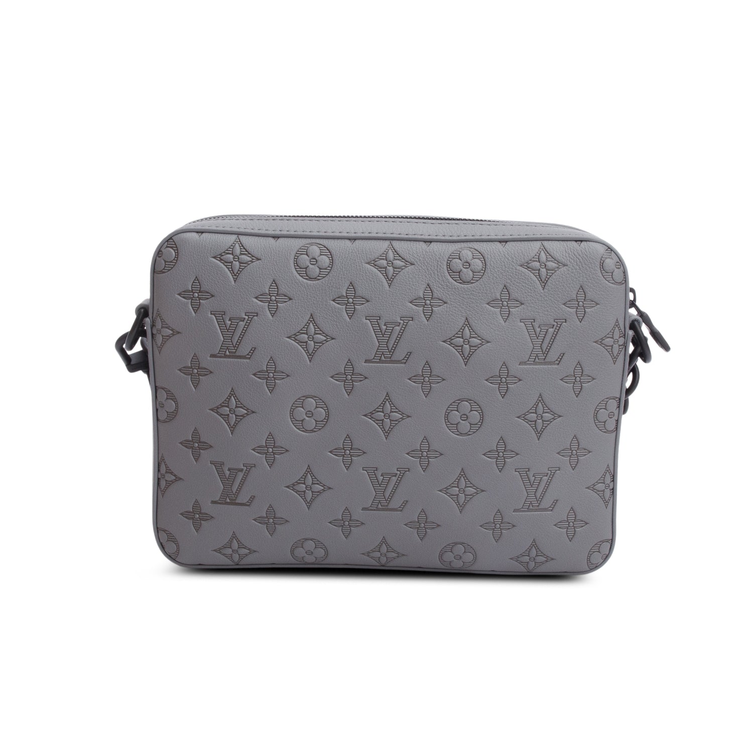 Louis Vuitton Grey Monogram Shadow Embossed Calfskin Leather Trio Messenger Bag w/ Box