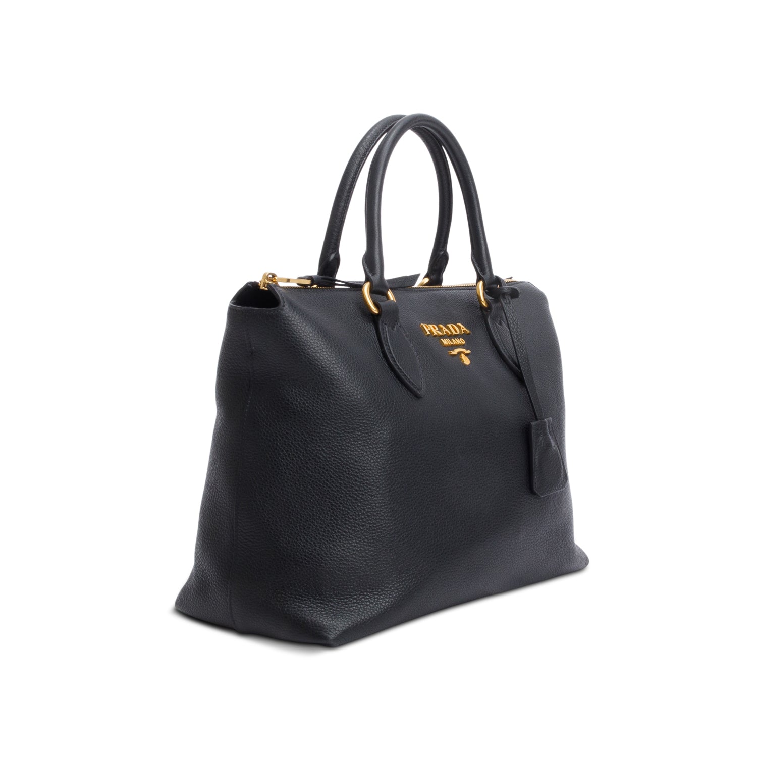 Prada Black Vitello Daino Small Zip Tote w/ Strap