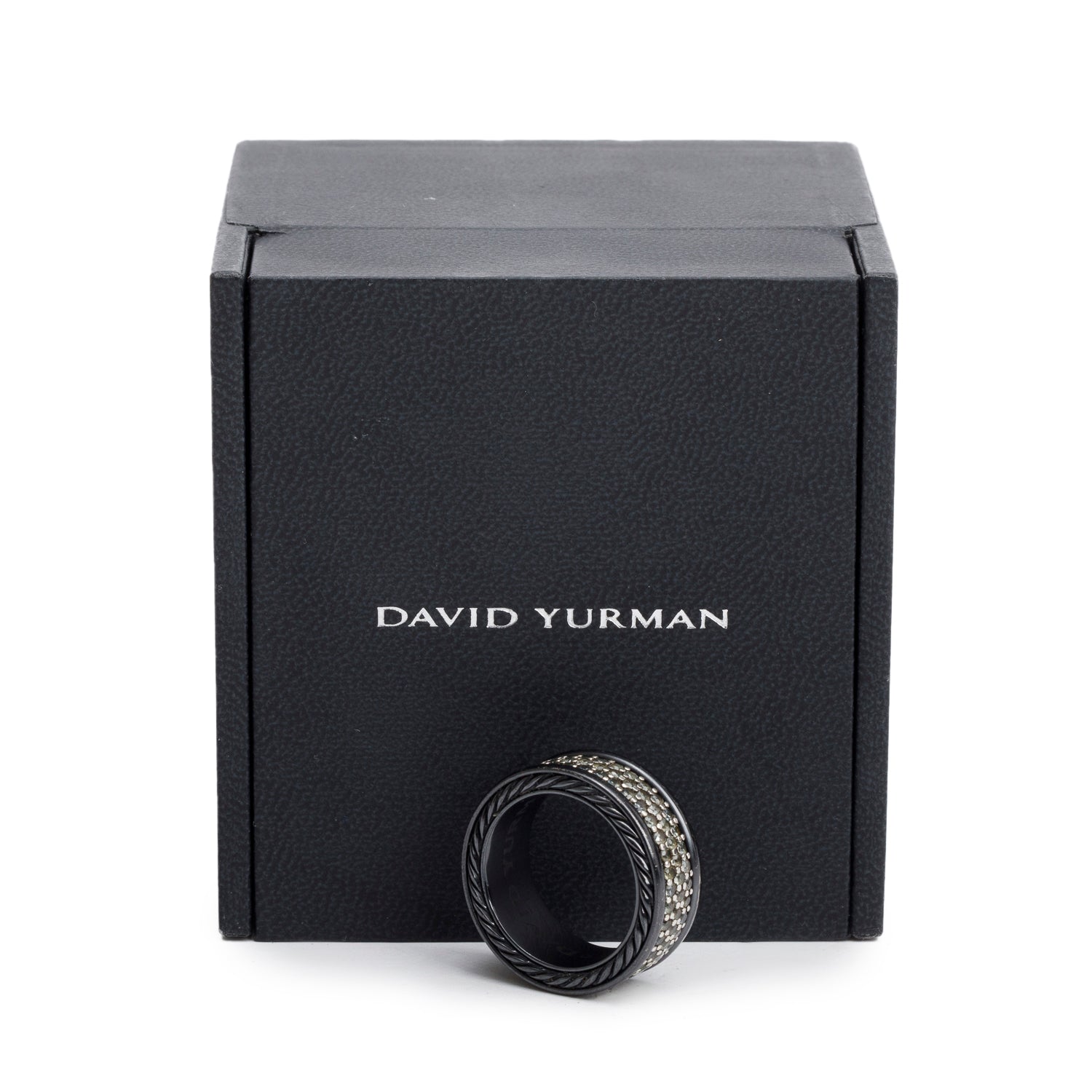 David Yurman Black Titanium & Sterling Silver Grey Sapphire Streamline Three Row Band Ring, Size 7 w/ Box