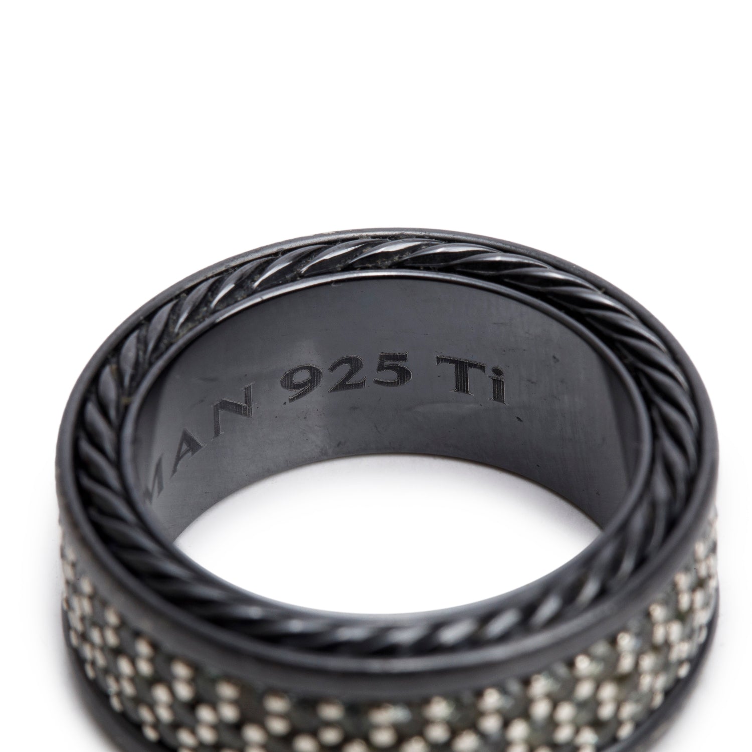 David Yurman Black Titanium & Sterling Silver Grey Sapphire Streamline Three Row Band Ring, Size 7 w/ Box