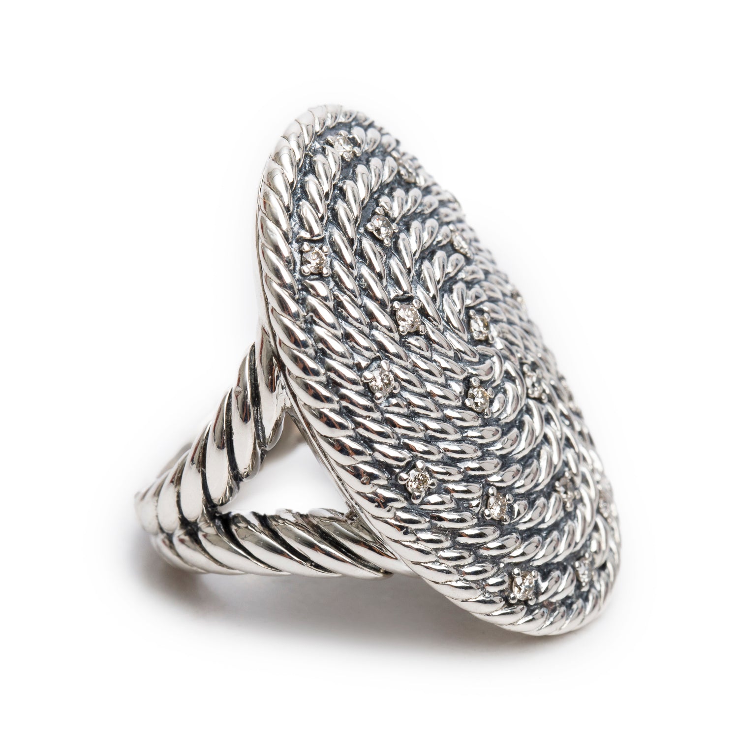 David Yurman Sterling Silver Diamond Cable Coil Ring, Size 6