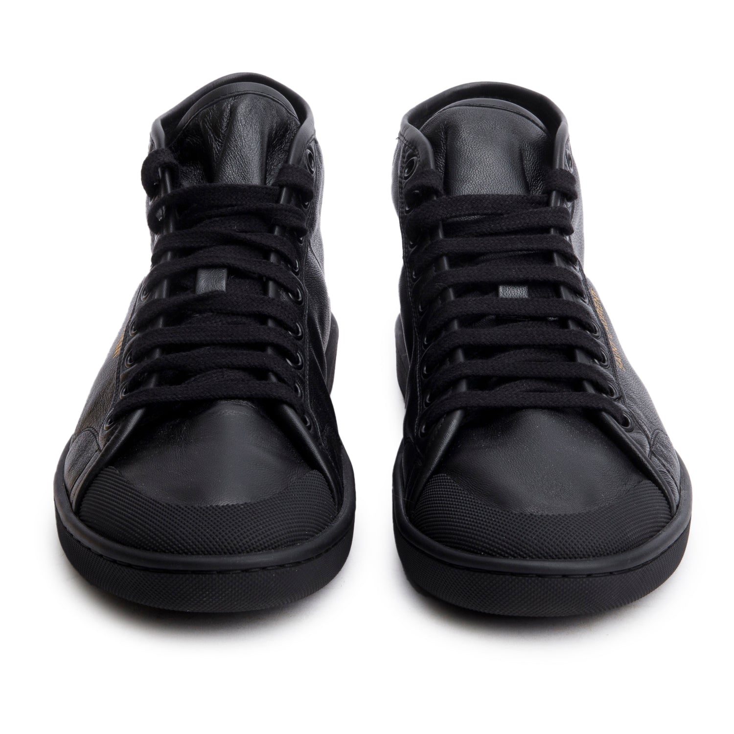Saint Laurent Black Lambskin Leather Court Classic Hight Top Sneakers, Men's Size 42 w/ Box