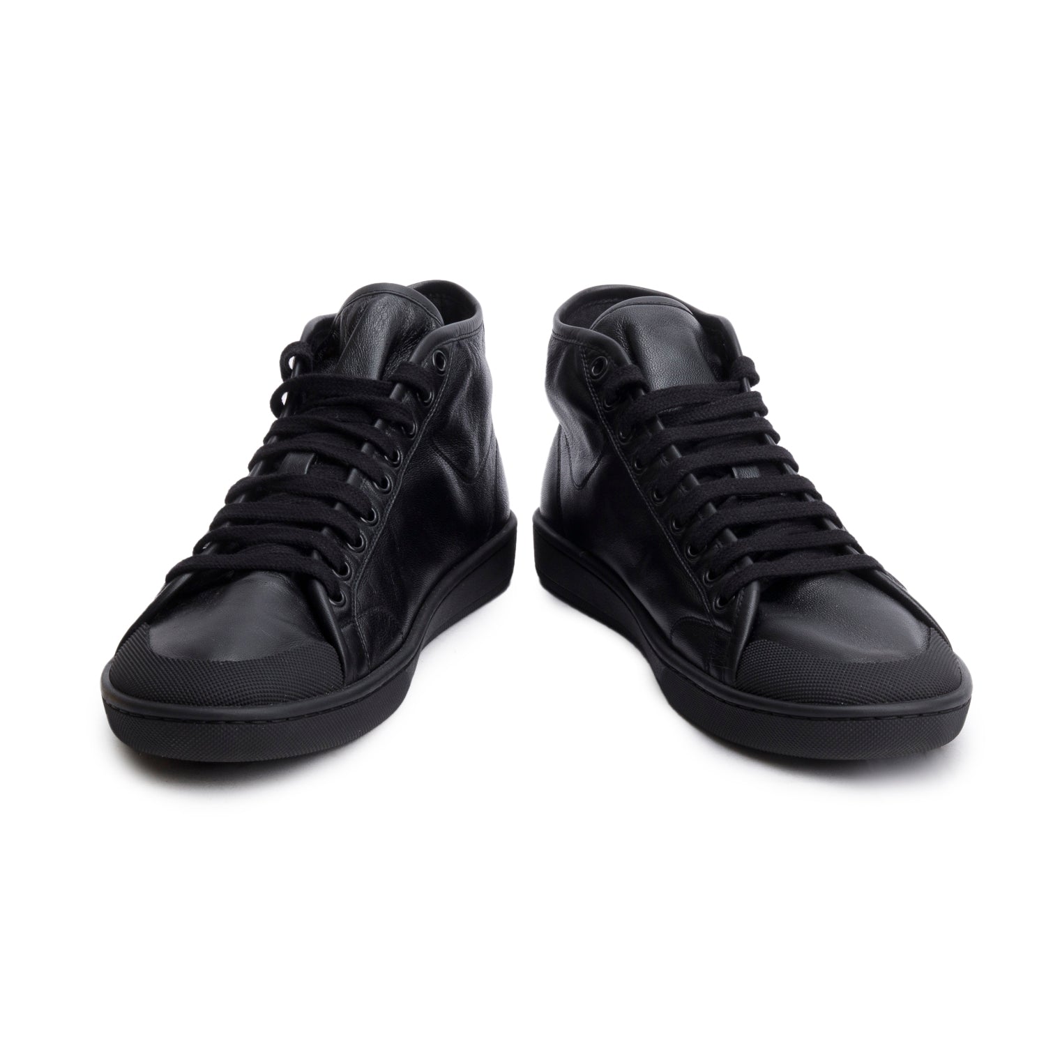 Saint Laurent Black Lambskin Leather Court Classic Hight Top Sneakers, Men's Size 42 w/ Box