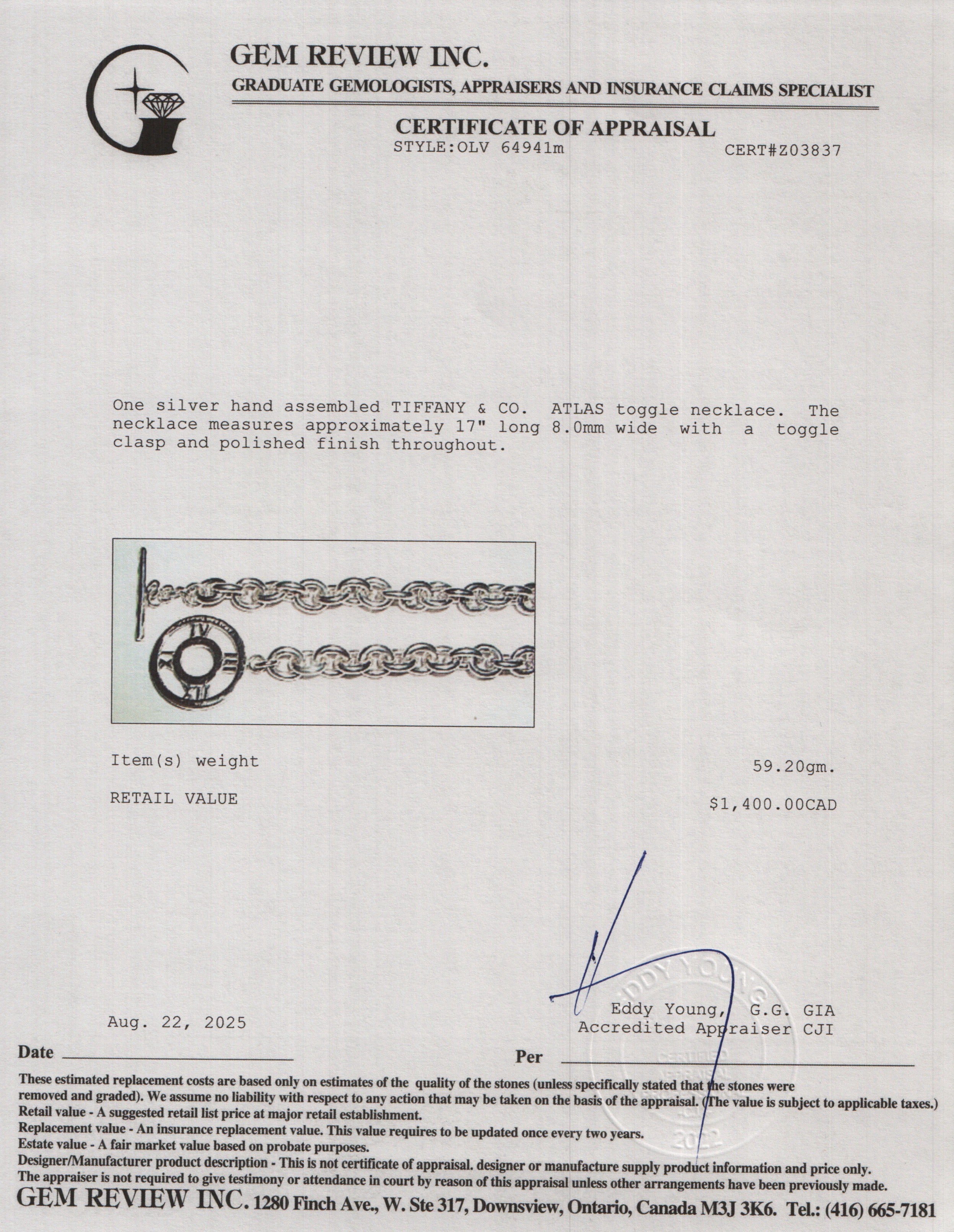 Tiffany & Co. Sterling Silver Atlas Toggle Necklace