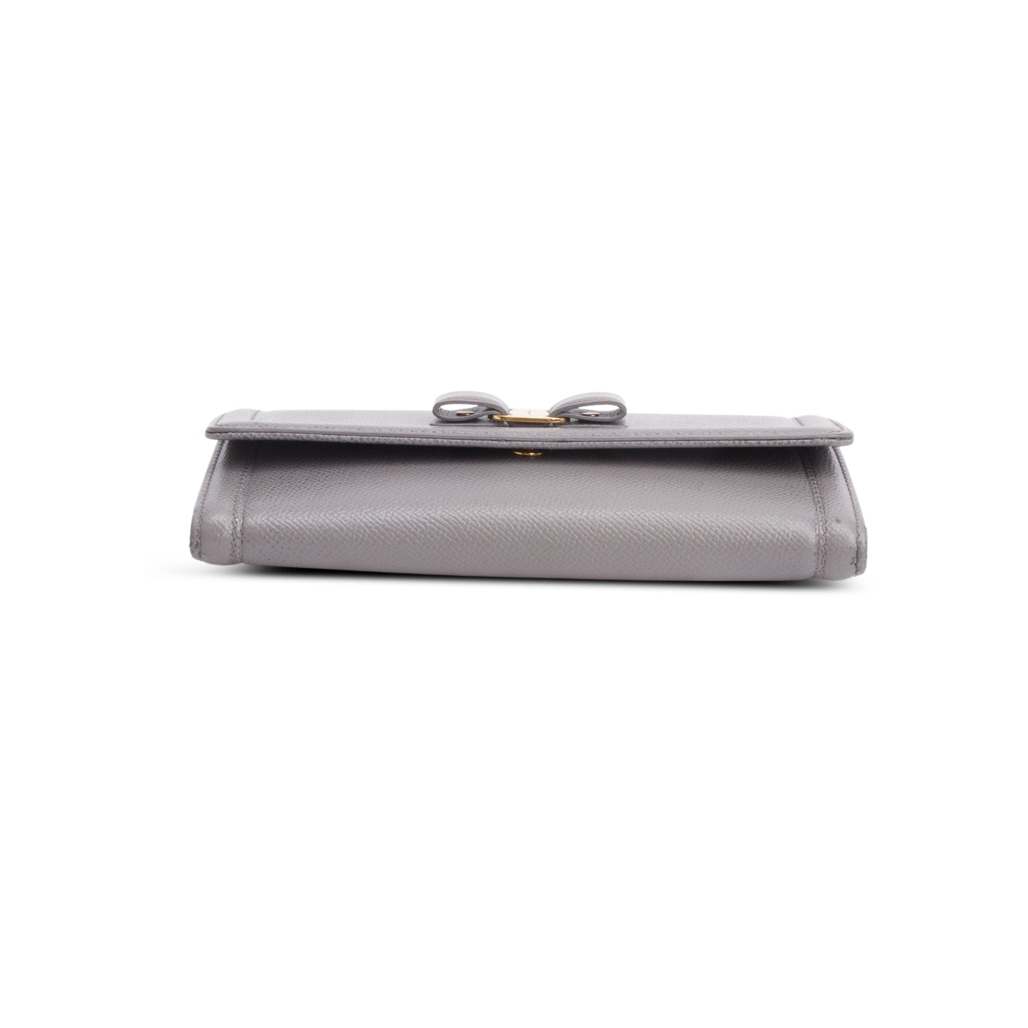 Ferragamo Grey Grained Leather Continental Vara Bow Wallet