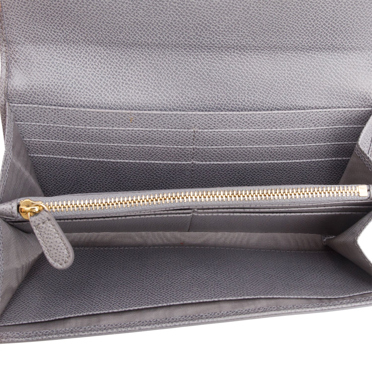 Ferragamo Grey Grained Leather Continental Vara Bow Wallet