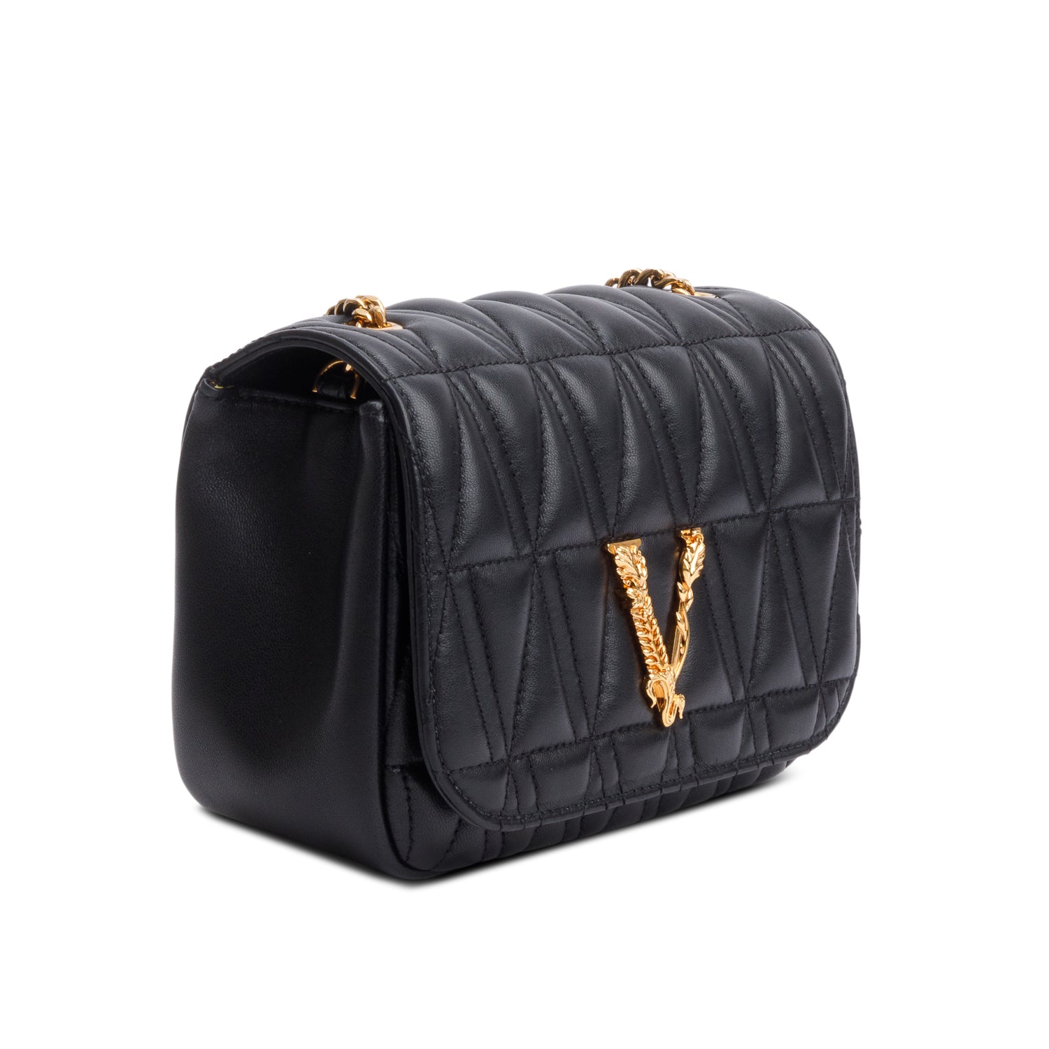 Versace Black Quilted Leather Virtus Shoulder Bag w/ Box