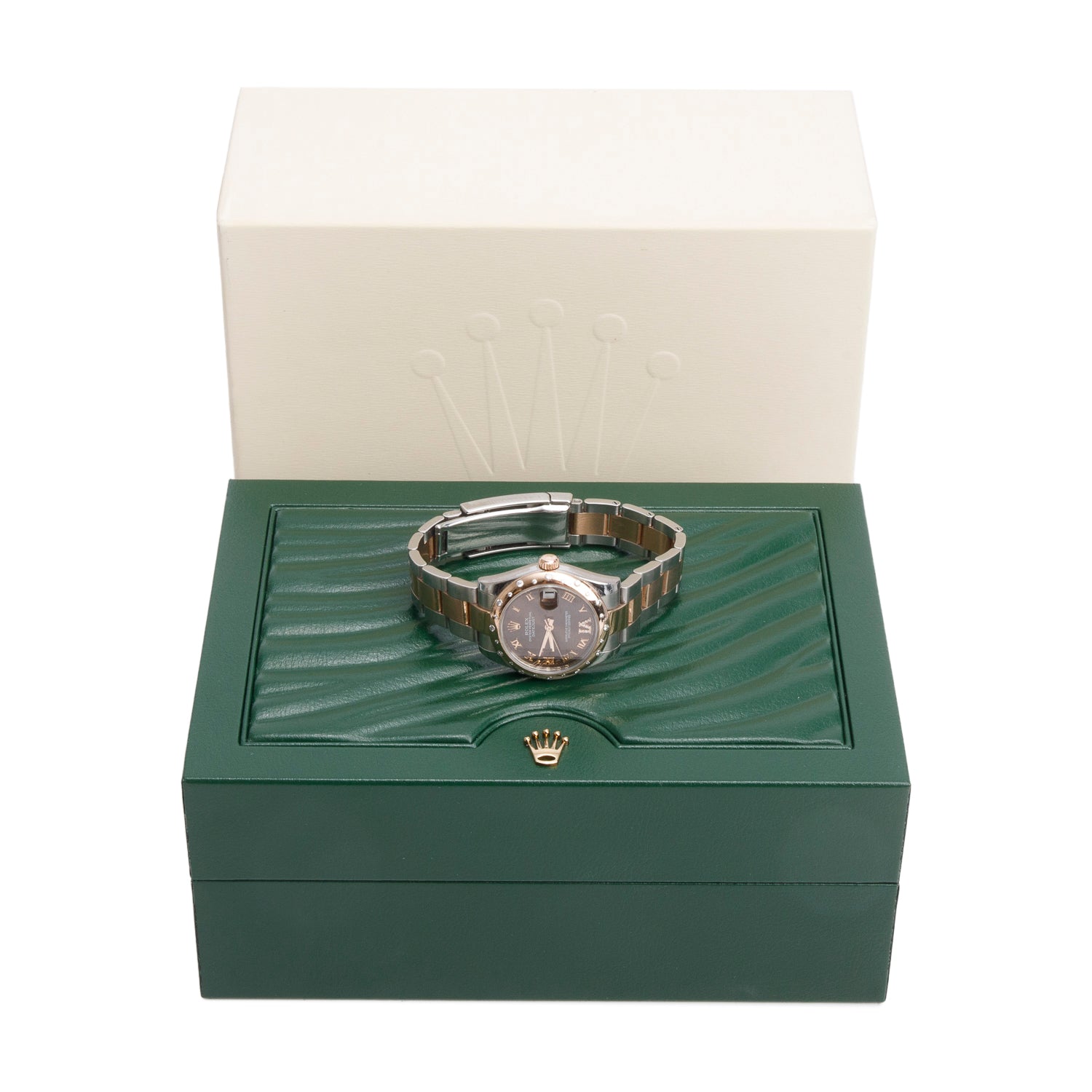 Rolex Stainless Steel & 18k Rose Gold Diamond Bezel Datejust 31 MM Watch Chocolate Diamond Dial w/ Box