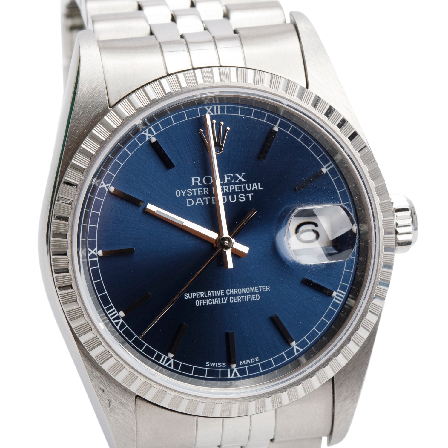 Rolex Stainless Steel Datejust 36 MM Automatic Watch Blue Dial 16220 w/ Box & Papers