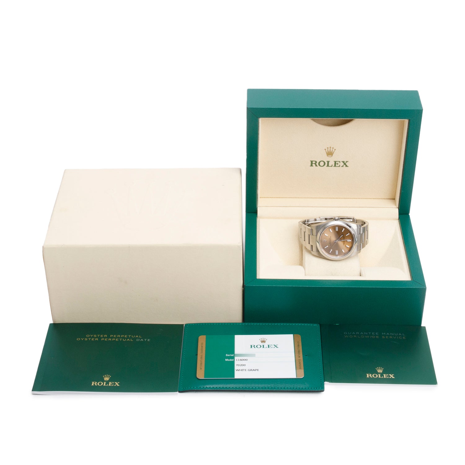 Rolex Stainless Steel Oyster Perpetual 36 MM Watch White GrapeDial 116000 w/ Box & Papers