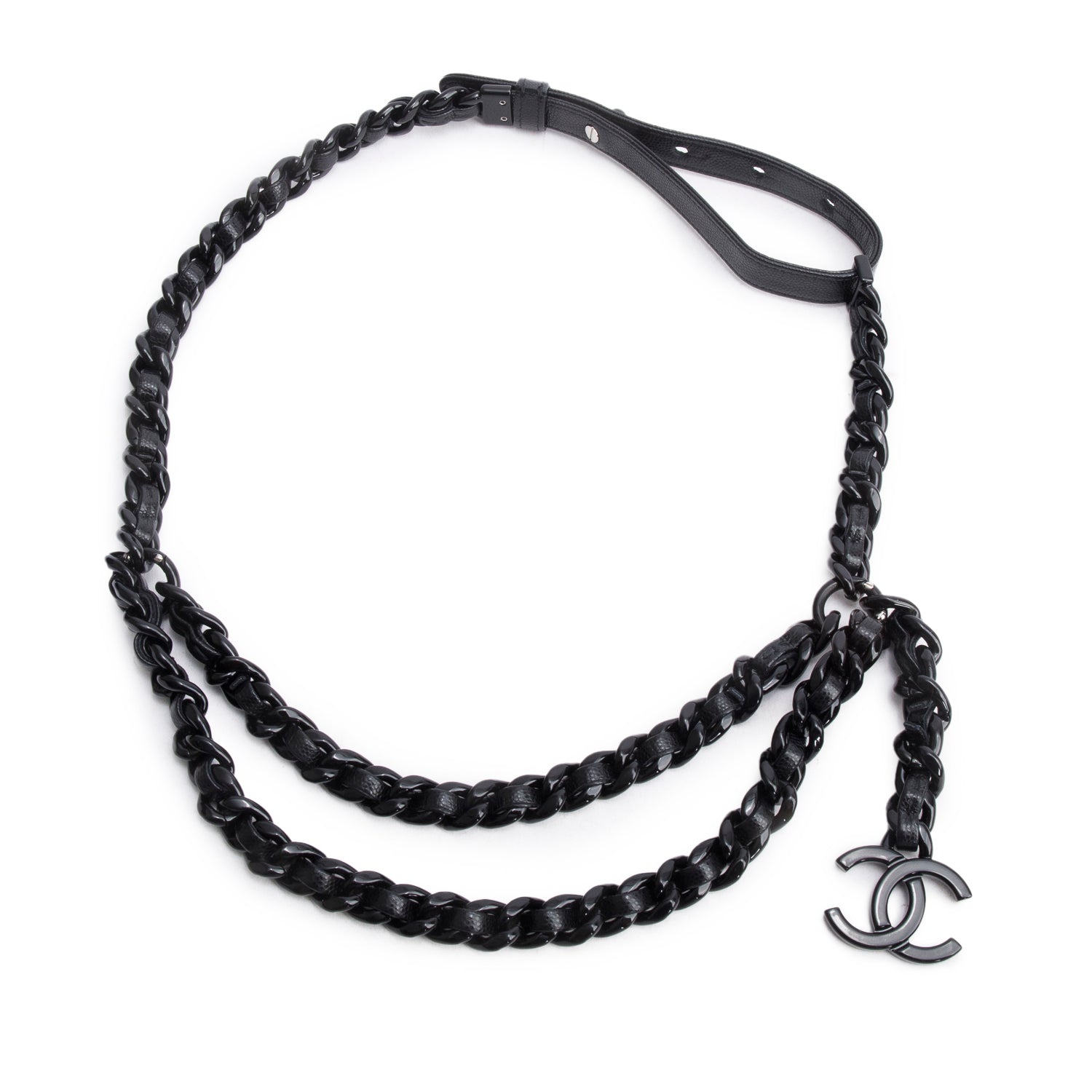 Chanel So Black CC Woven Caviar Leather Chain Link Belt w/ Box